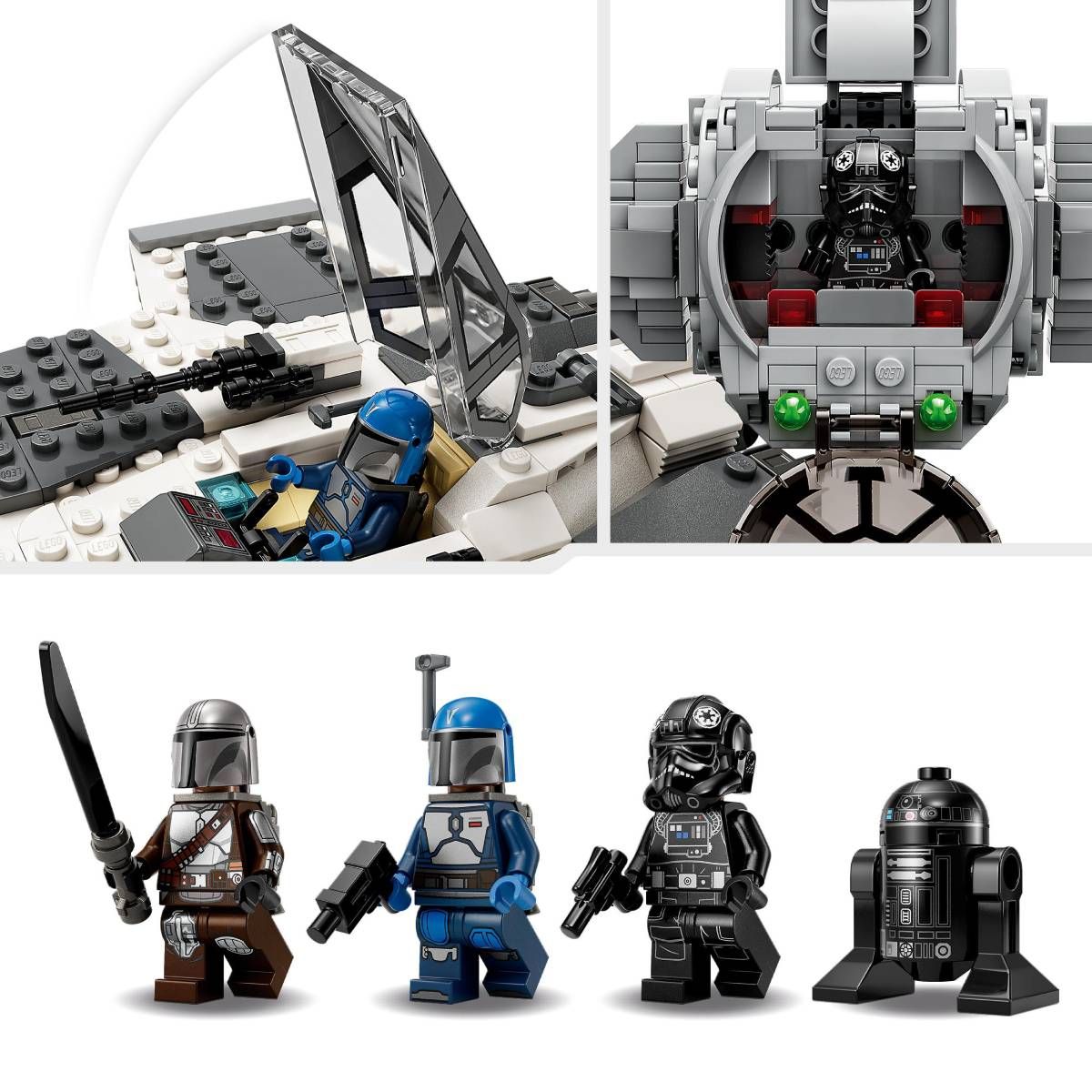 LEGO 75348 Star Wars Le Chasseur Fang Mandalorien Contre le TIE Interceptor, Jouet de Vaisseaux Spatiaux pour Enfants avec 3 Minifigurines, Figurine Droïde et Sabre Noir, Cadeau