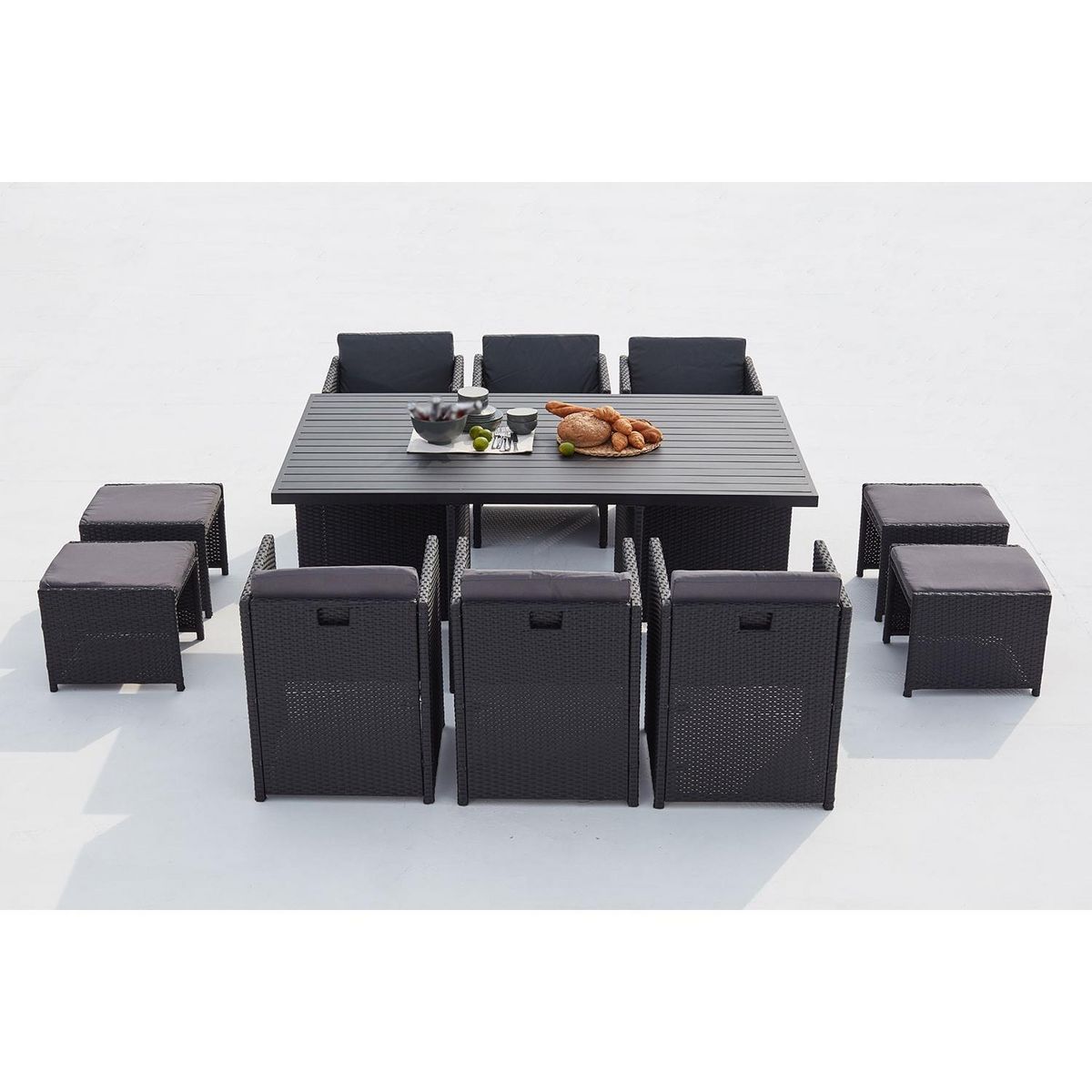 CONCEPT USINE Table et chaise 10 places encastrables alu résine noir-gris SUNSET