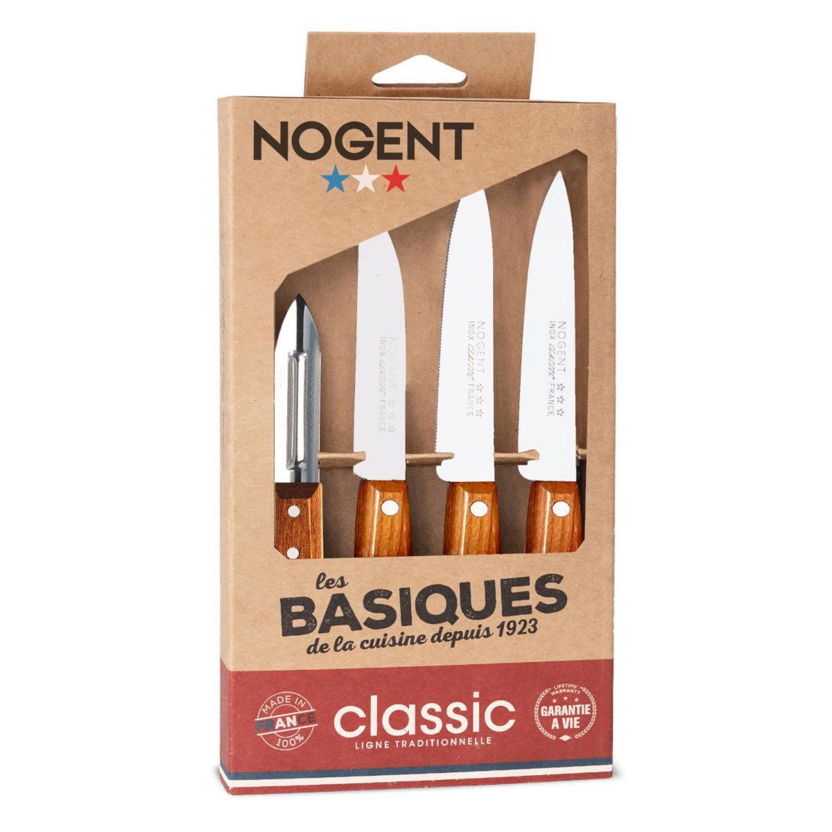 Nogent 3 etoiles Coffret de 3 couteaux et un éplucheur cerisier des bois - 00096v