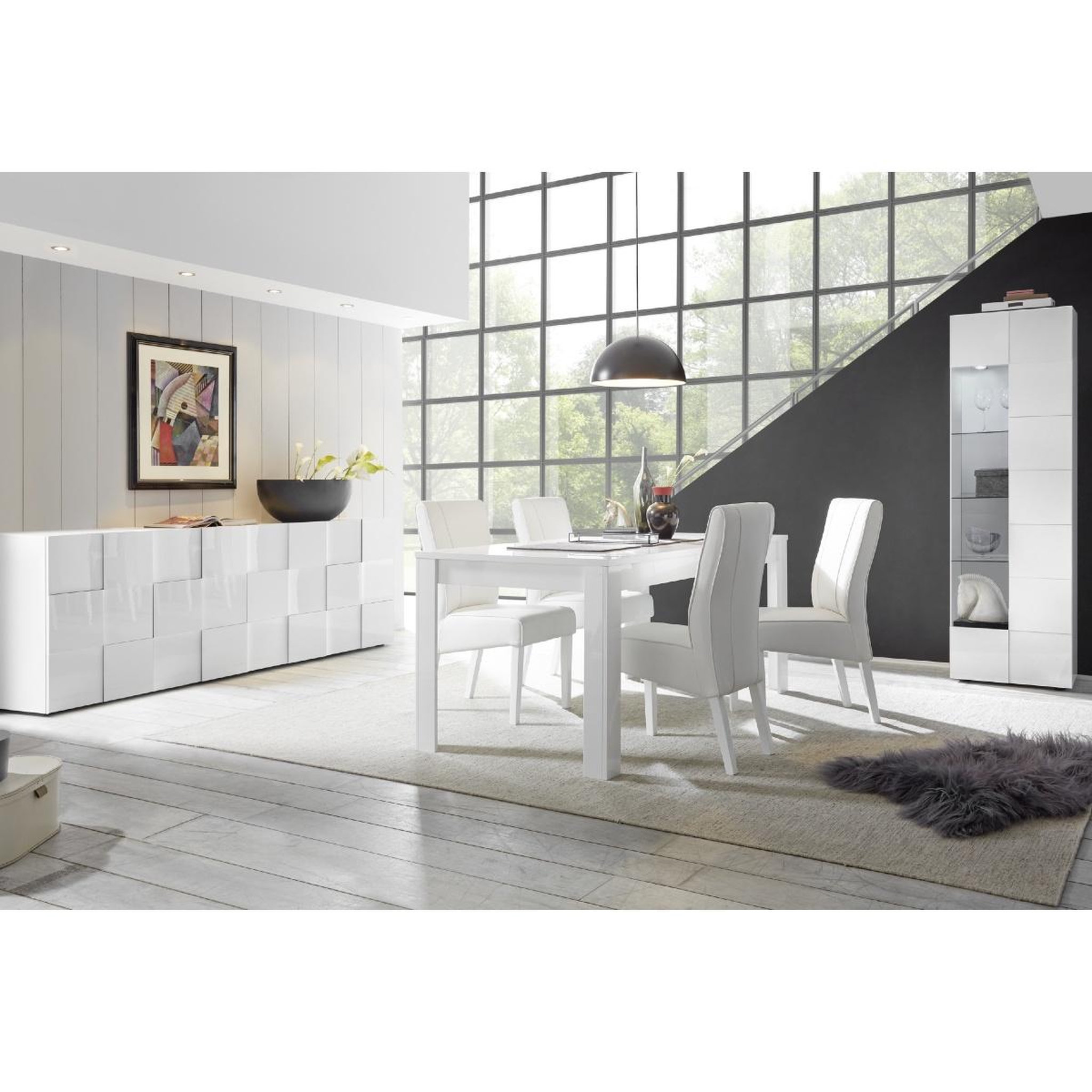 Voir la diapositive 5 : JLC KREATION Buffet bas design laqué blanc 4 portes 240cm mado