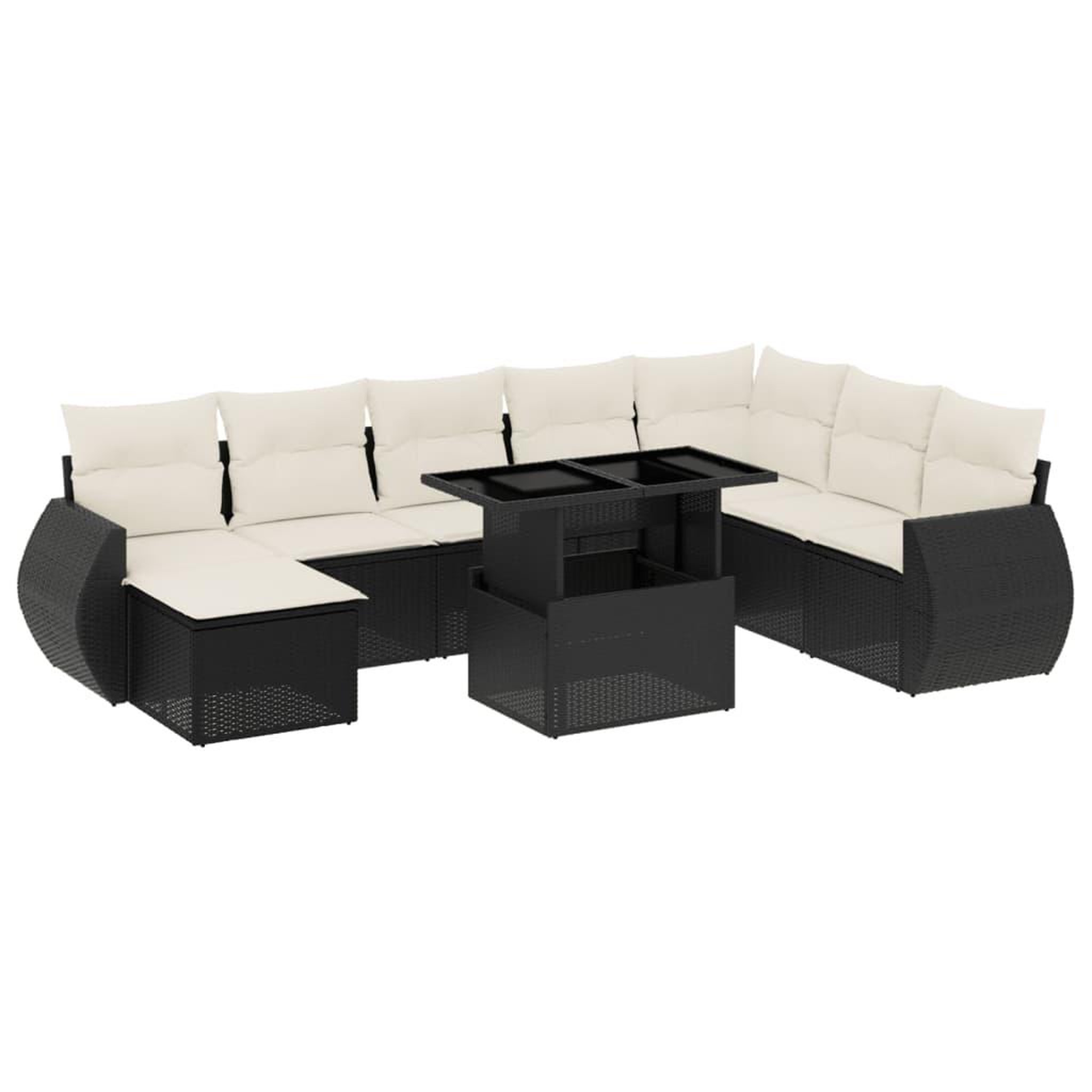 Voir la diapositive 2 : VIDAXL Salon de jardin 9 pcs avec coussins noir resine tressee