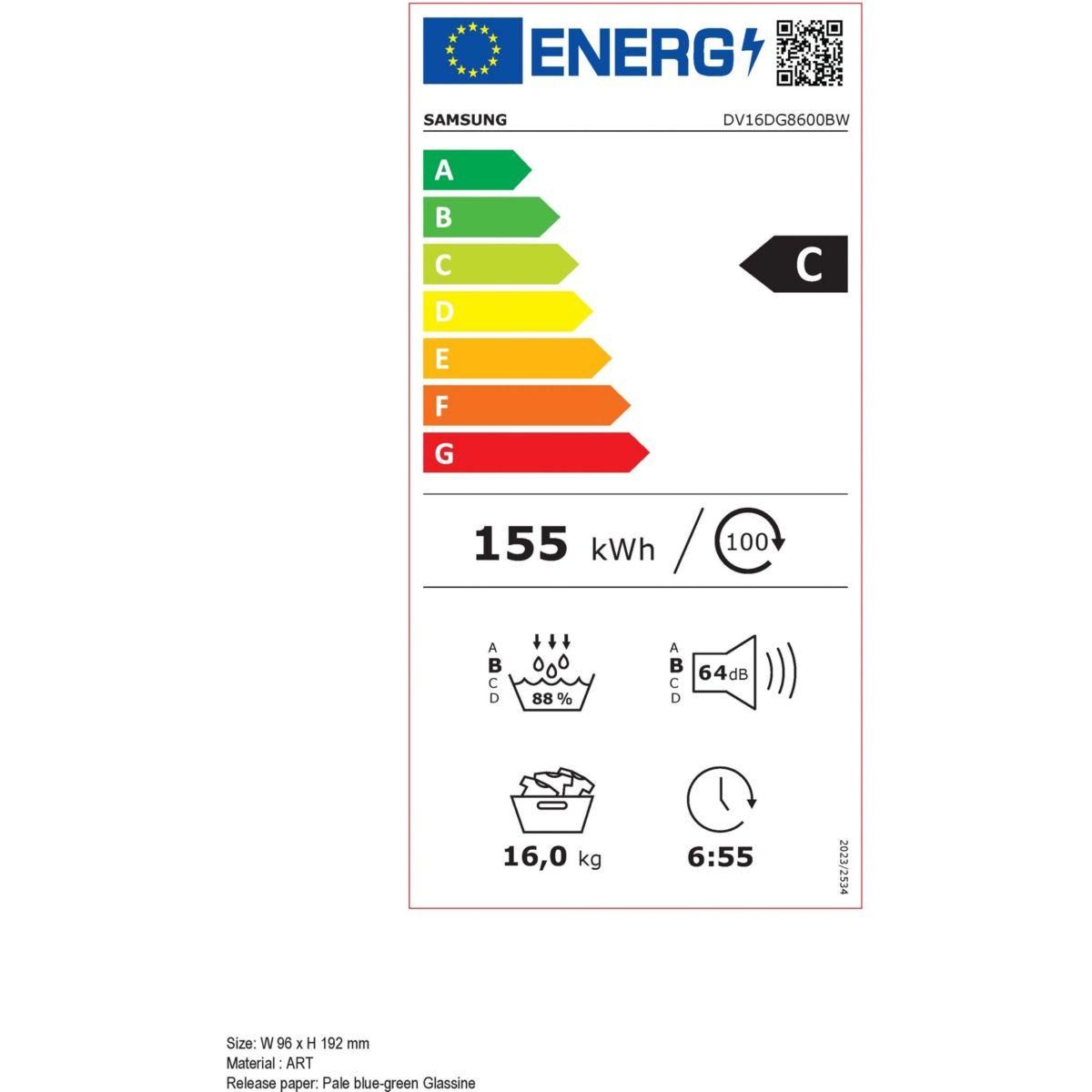 Samsung Sèche linge pompe à chaleur DV16DG8600BW