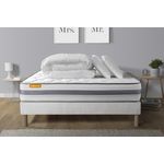 SEPTNUITS Pack matelas + sommier  Memo Spring Ressorts ensachés 3 zones MAXI épaisseur + Couette + 2 oreillers. Coloris disponibles : Blanc
