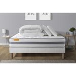 SEPTNUITS Pack matelas + sommier  Memo Spring Ressorts ensachés 3 zones MAXI épaisseur + Couette + 2 oreillers. Coloris disponibles : Blanc