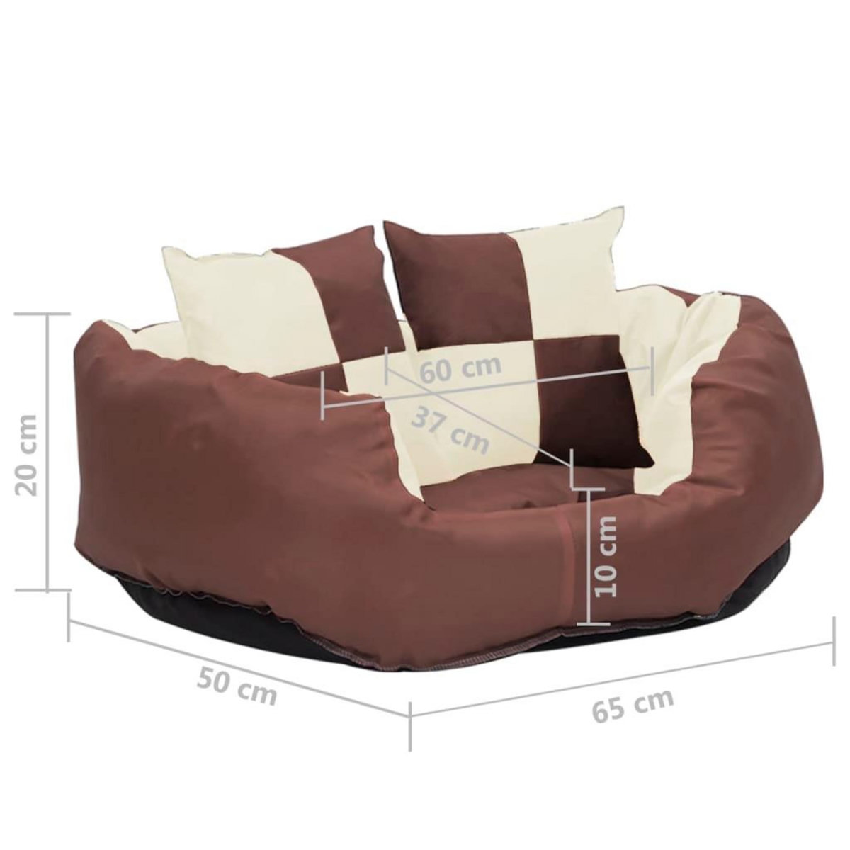 VIDAXL Coussin reversible lavable de chien Marron et creme 65x50x20 cm
