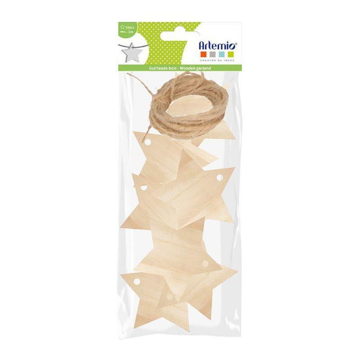Artemio Guirlande en bois 10 étoiles + cordon