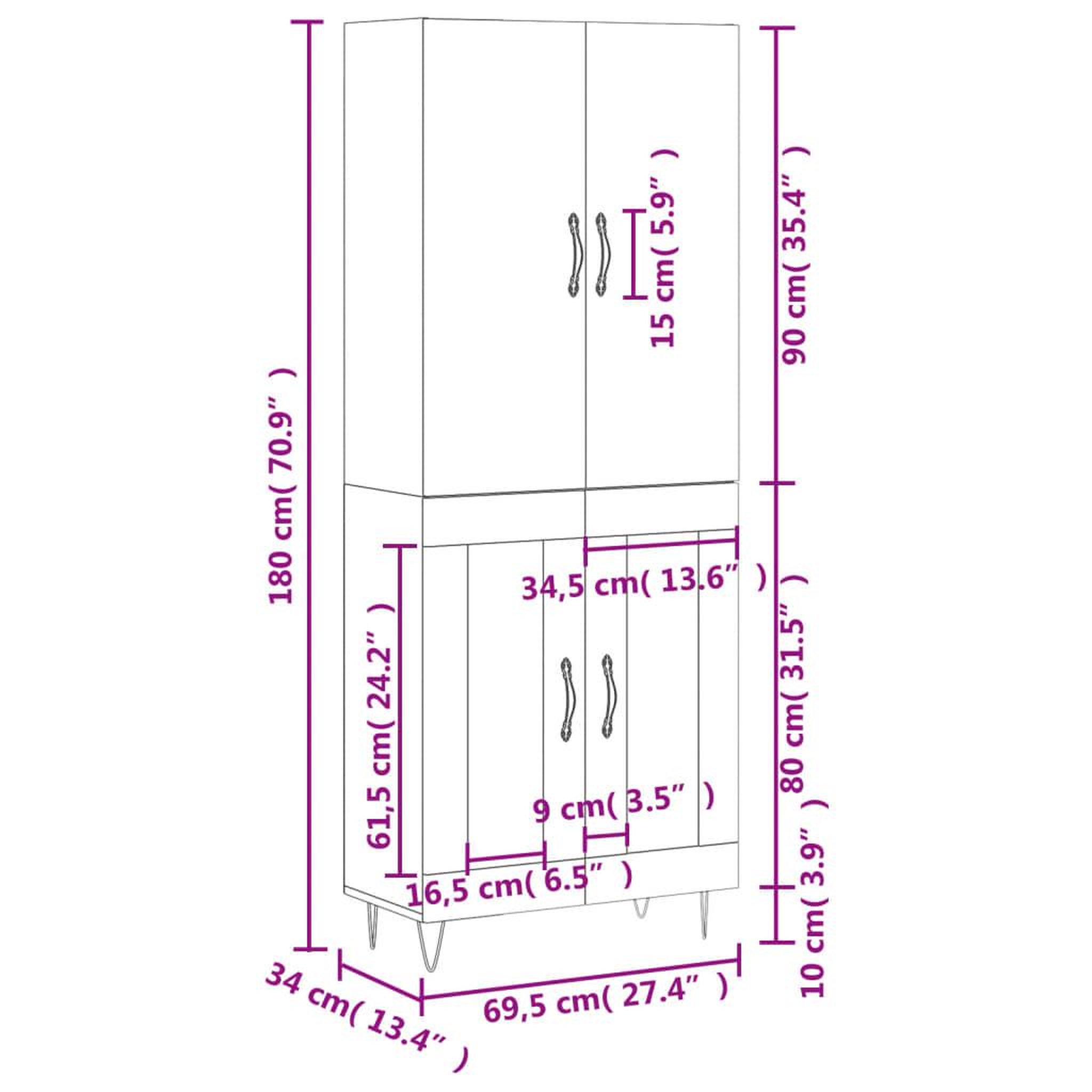 Voir la diapositive 6 : VIDAXL Buffet haut Blanc 69,5x34x180 cm Bois d'ingenierie