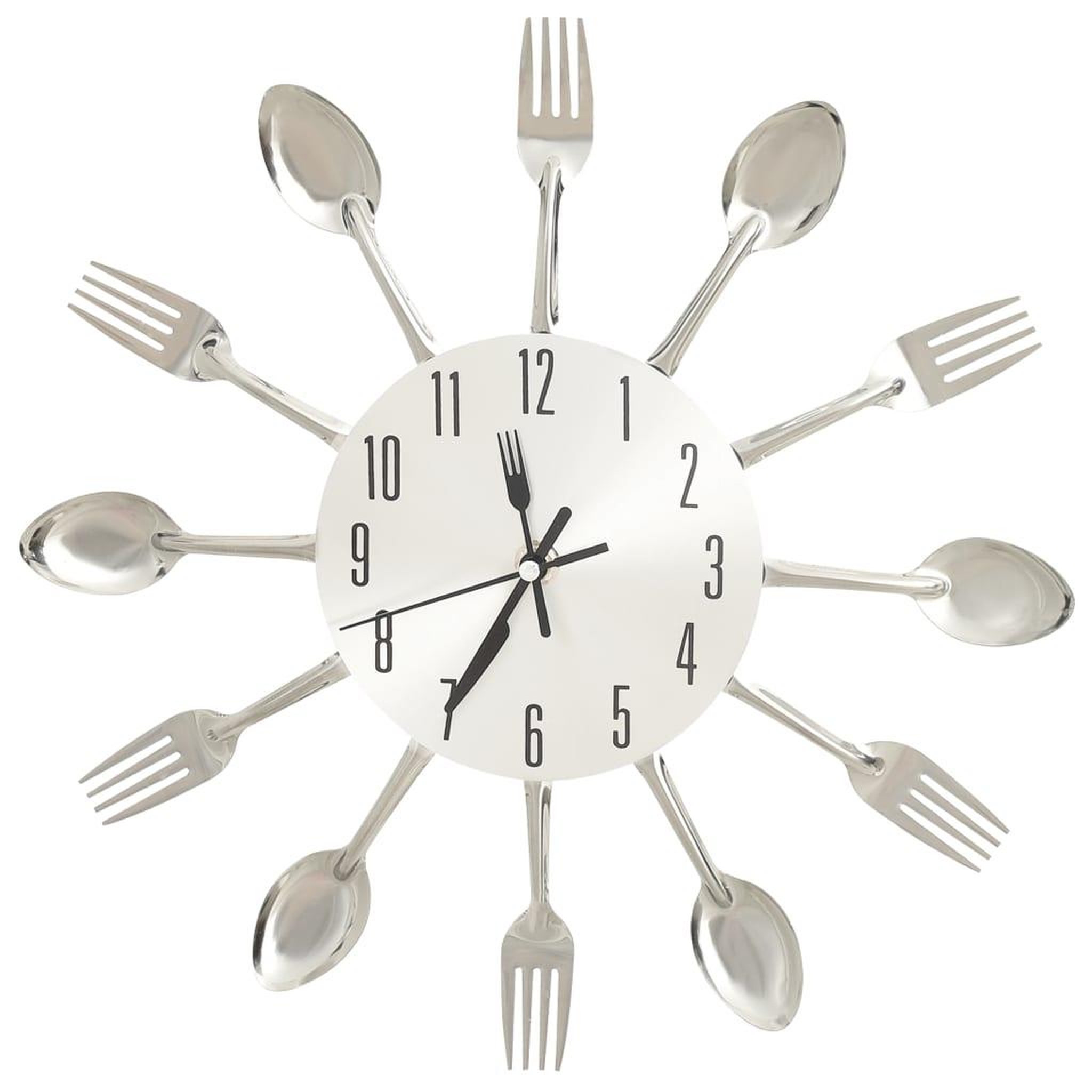Voir la diapositive 2 : VIDAXL Horloge murale et cuillere et fourchette Argente 31cm Aluminium