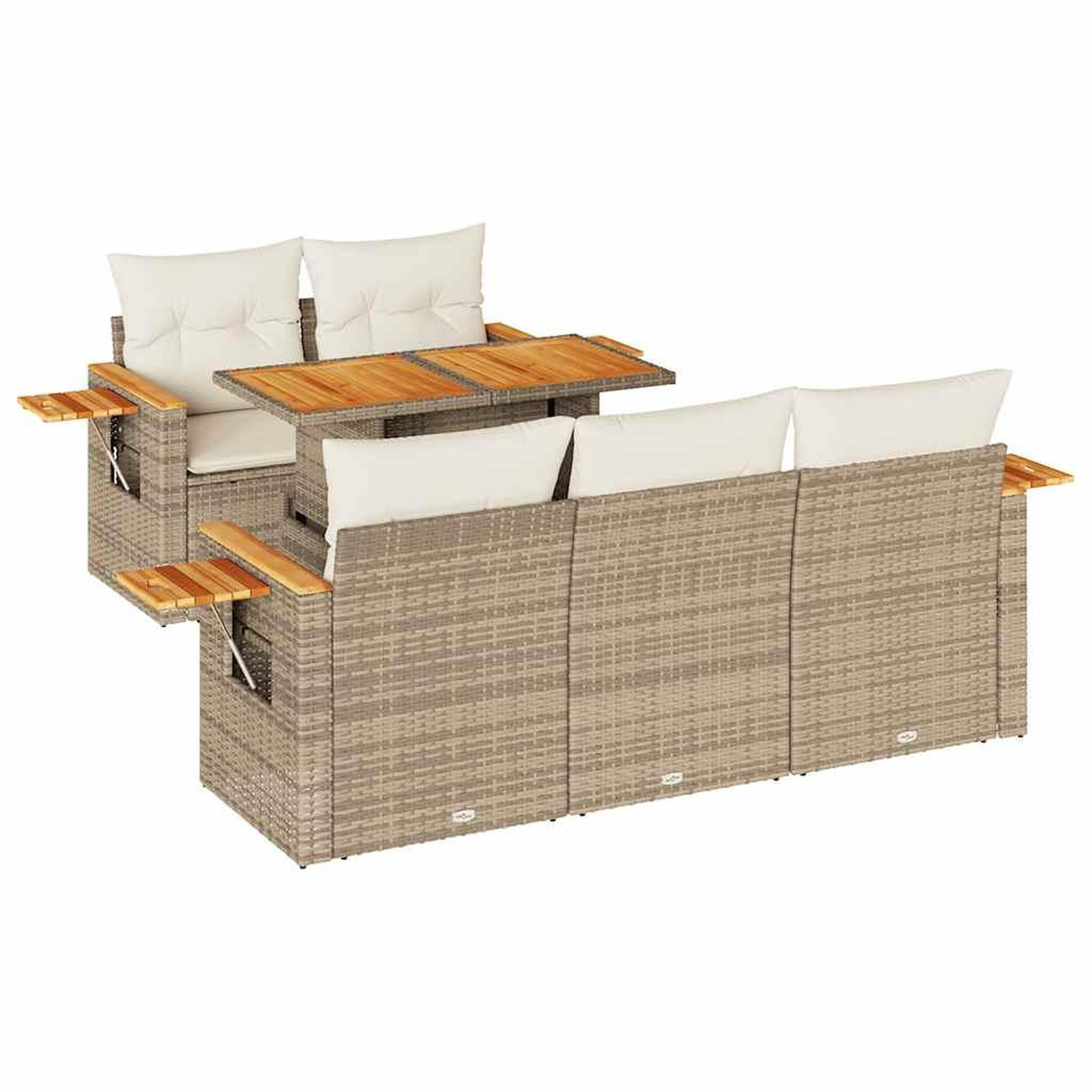 Voir la diapositive 2 : VIDAXL Salon de jardin 6 pcs avec coussins beige resine tressee acacia
