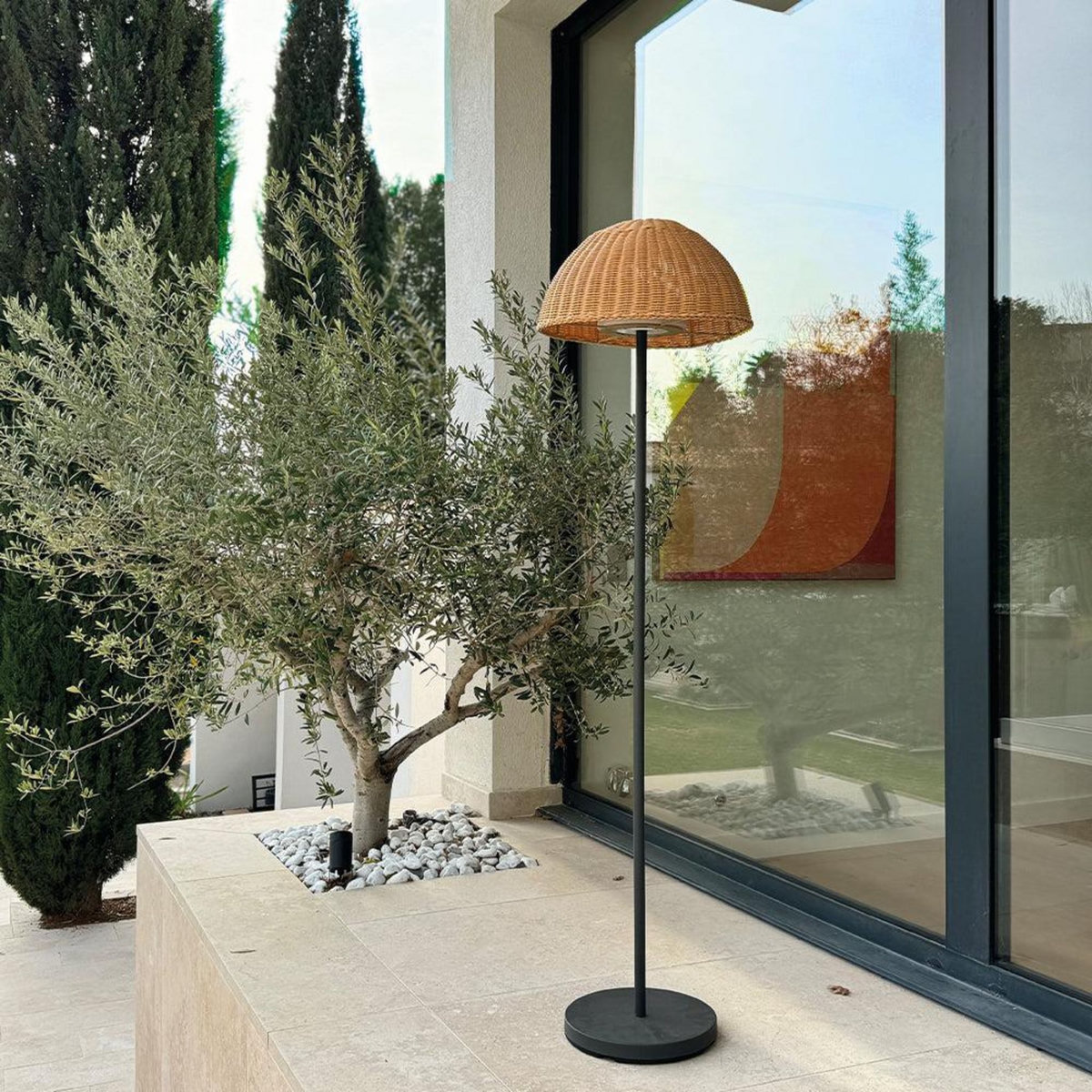 Lumisky Lampadaire sans fil FAROE Beige Poly rotin H160cm