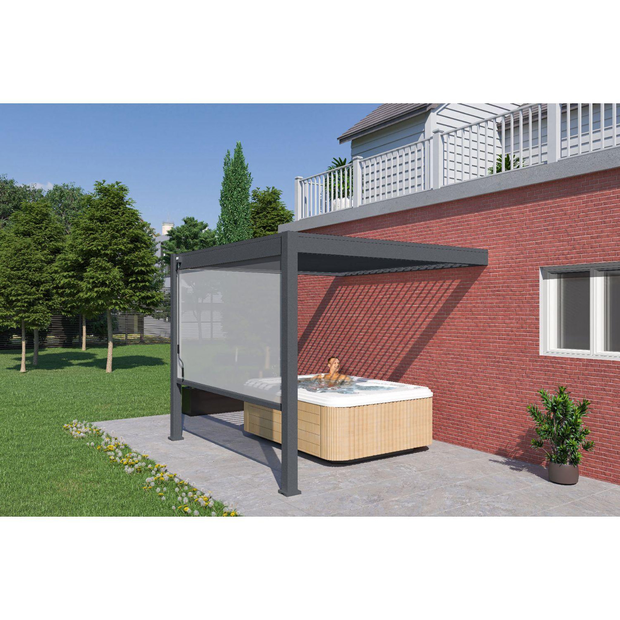 Voir la diapositive 4 : Pergola Bioclimatique adossée 3x3 m - Anthracite - VS OmBREA®