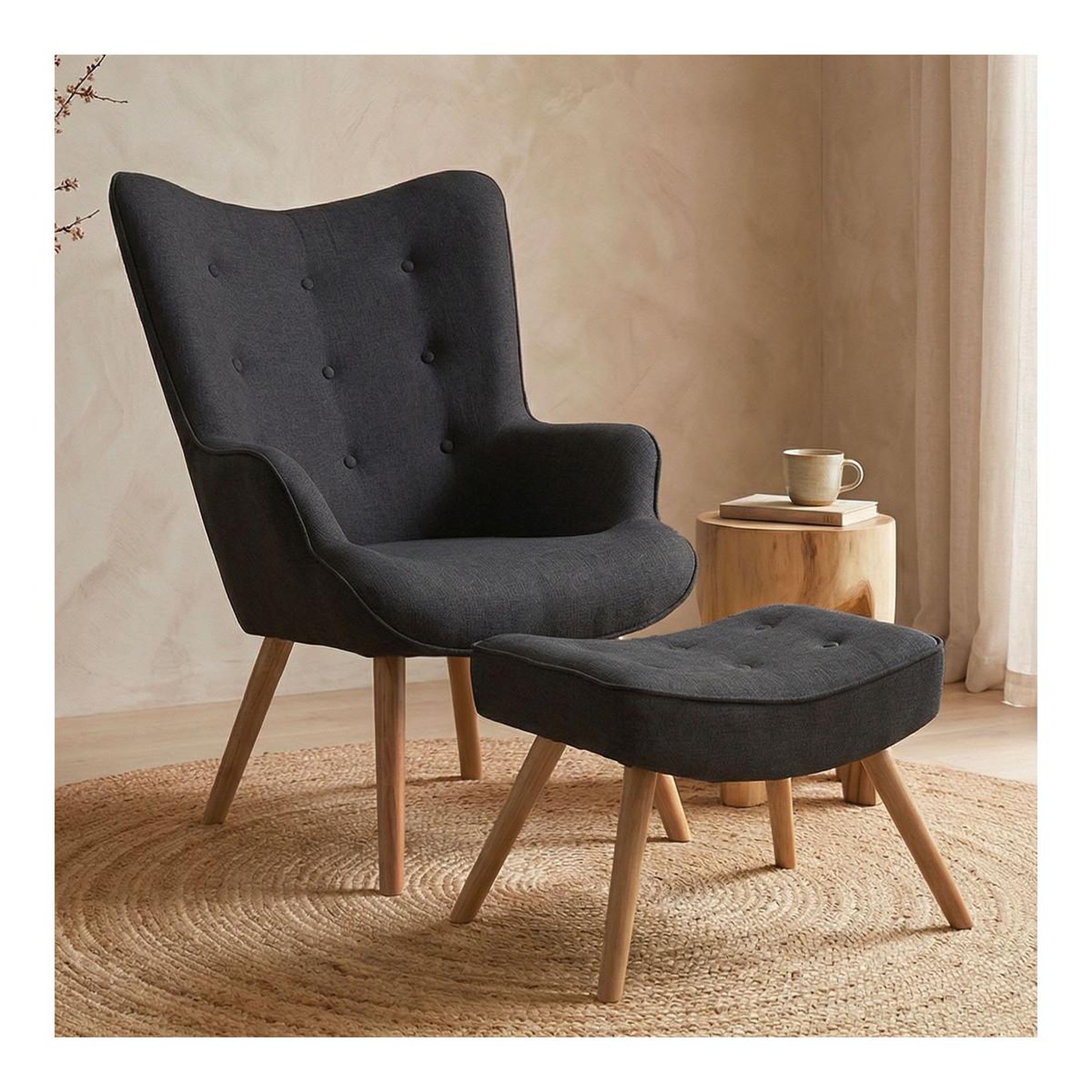 Voir la diapositive 5 : Paris Prix Fauteuil & pouf scandinave  orle  98cm noir