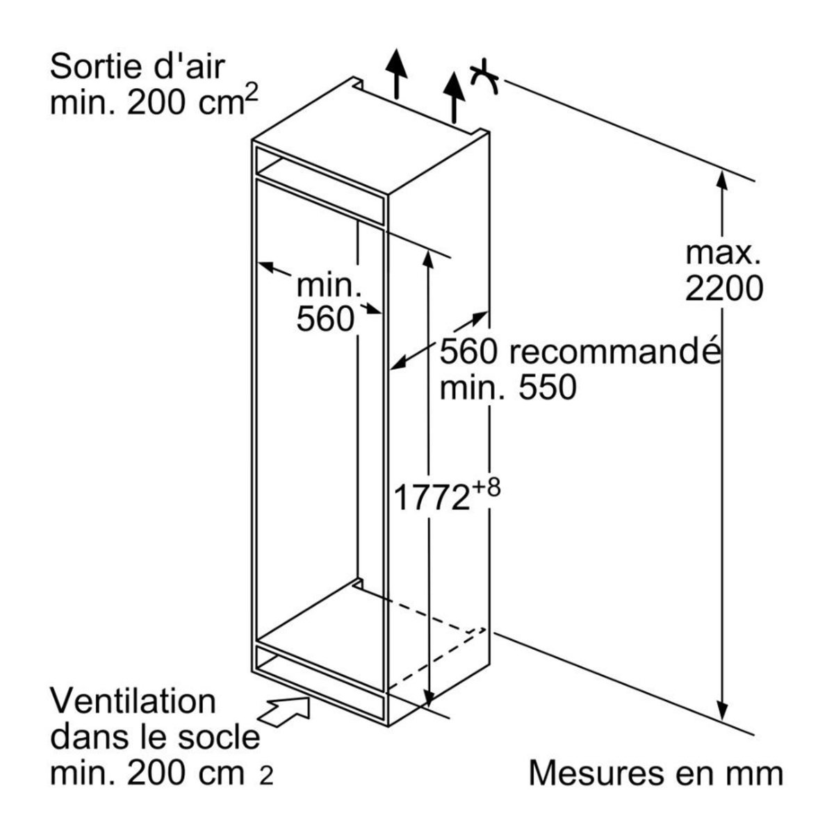 BOSCH Réfrigérateur combiné intégrable à pantographe 265l - kis86afe0