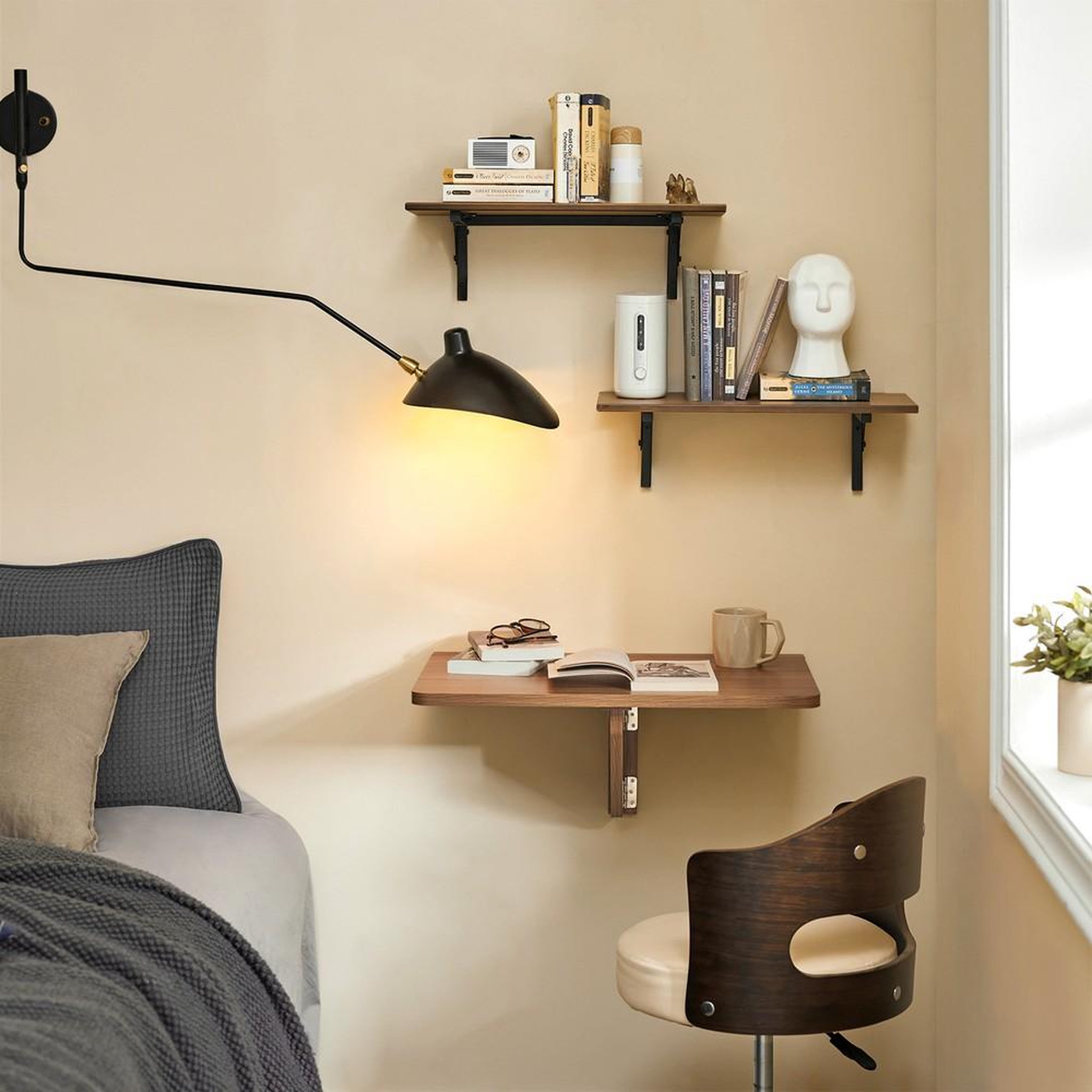 Voir la diapositive 2 : SOBUY SoBuy - Table murale extensible pliante - Minimaliste - FWT03
