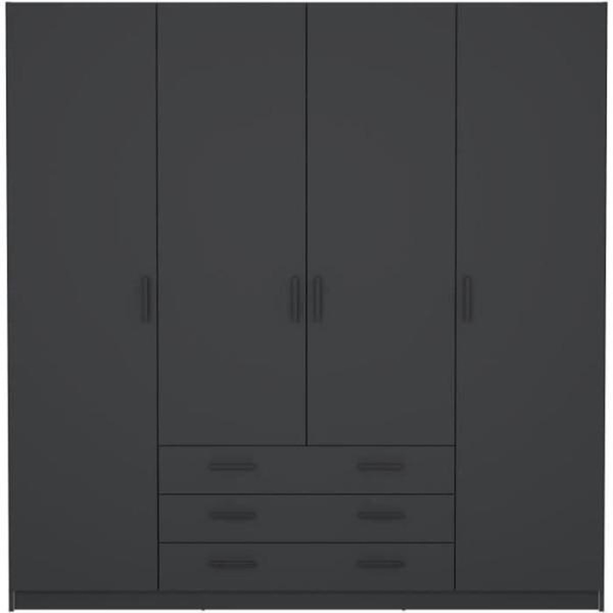 Voir la diapositive 3 : MARKET24 Armoire VEGA - Décor Gris anthracite - 4 portes + 3 tiroirs - L 195,5 x P 49,6 x H 200,4 cm