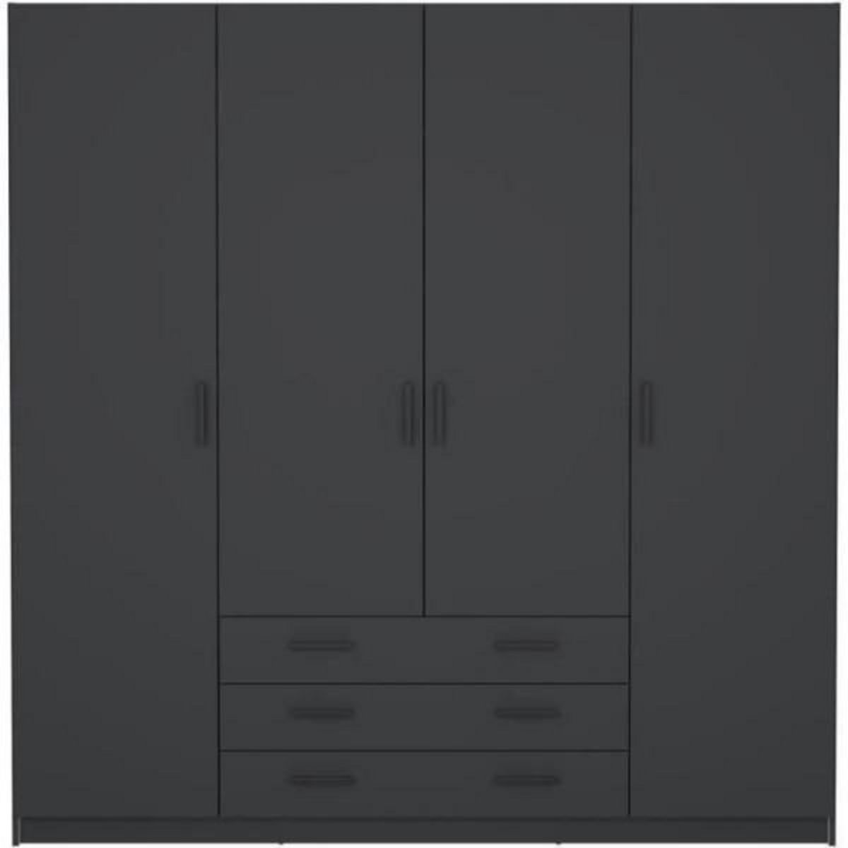 MARKET24 Armoire VEGA - Décor Gris anthracite - 4 portes + 3 tiroirs - L 195,5 x P 49,6 x H 200,4 cm