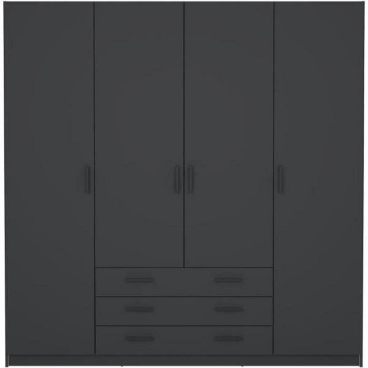 MARKET24 Armoire VEGA - Décor Gris anthracite - 4 portes + 3 tiroirs - L 195,5 x P 49,6 x H 200,4 cm
