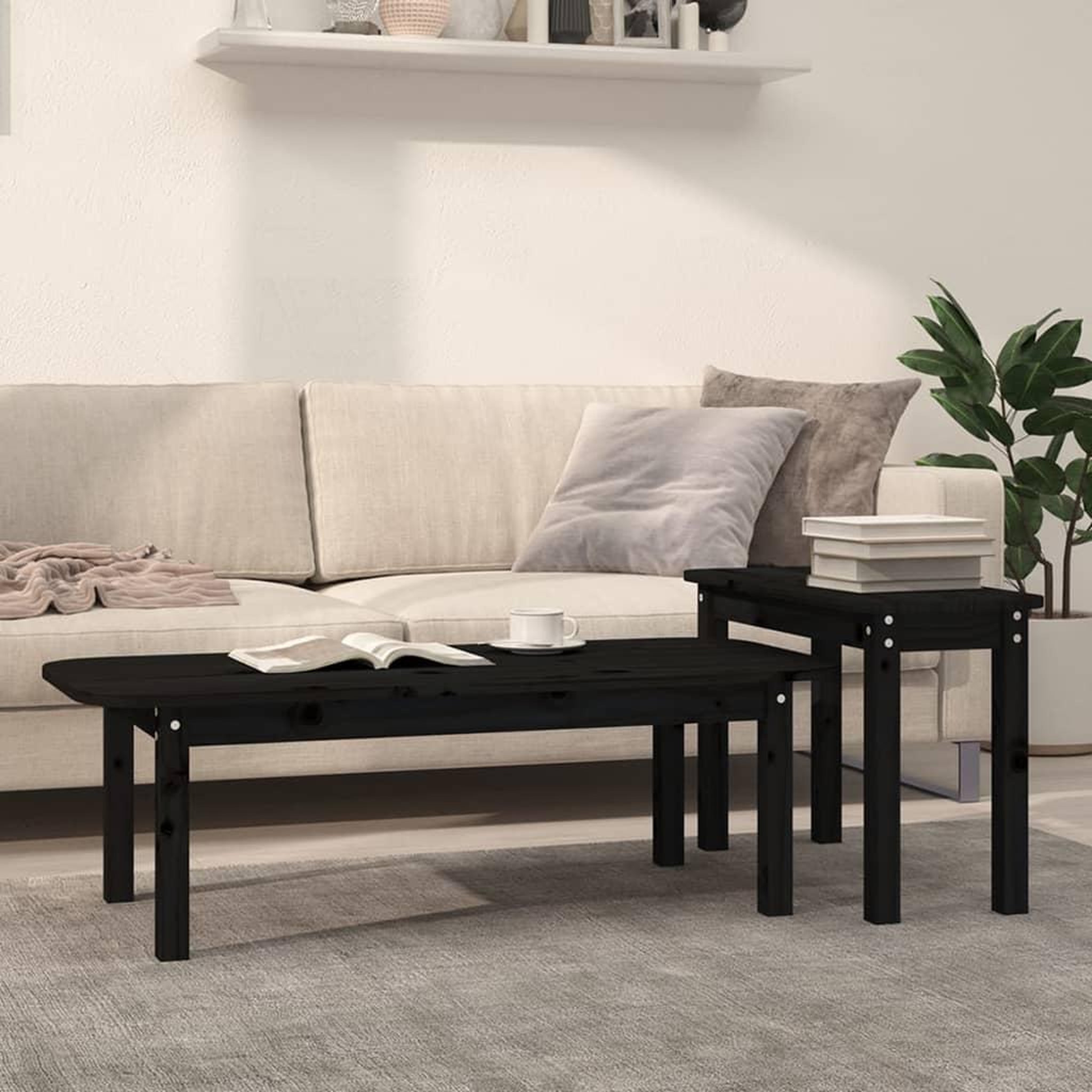Voir la diapositive 1 : VIDAXL Ensemble de tables basses 2 pcs Noir Bois massif de pin