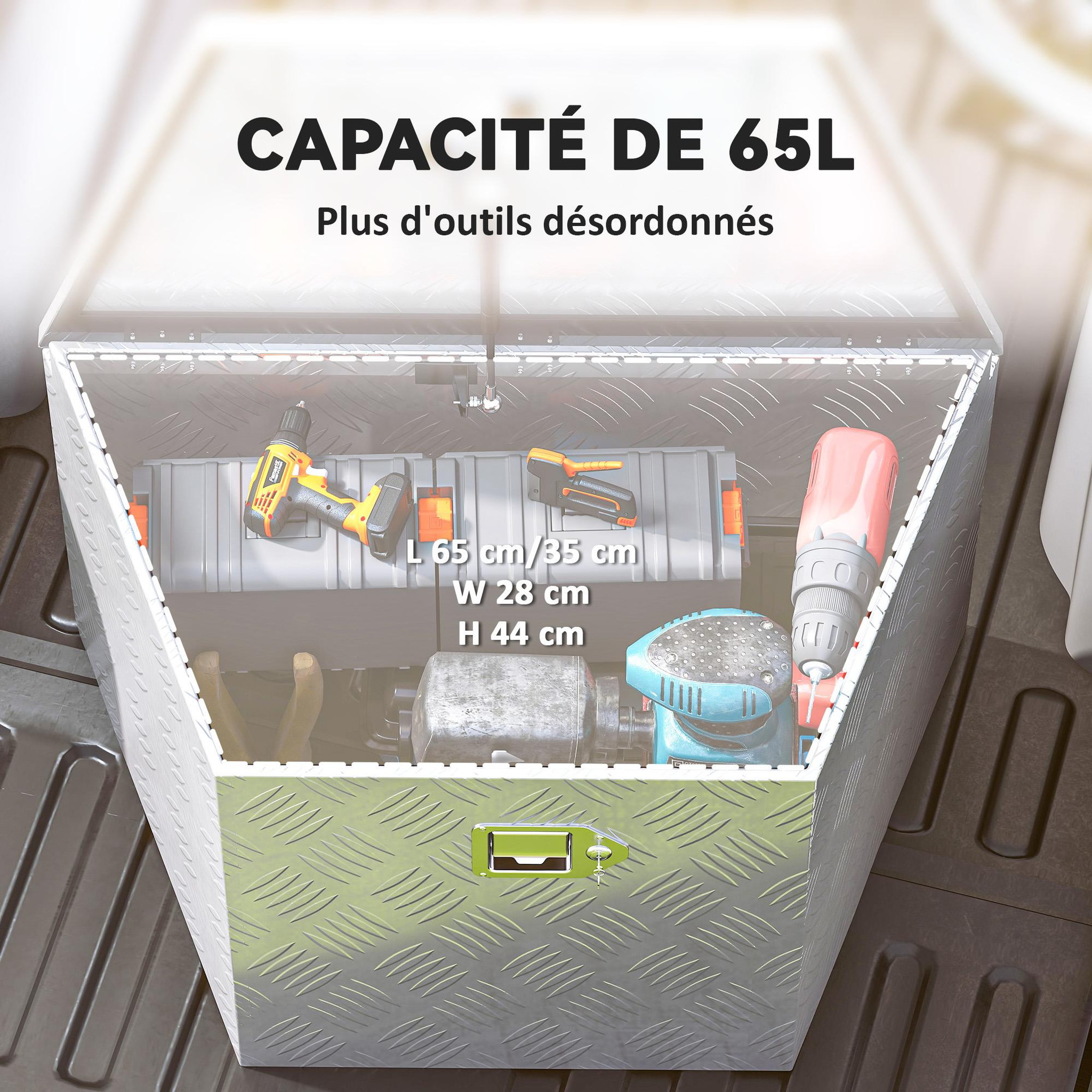 Voir la diapositive 5 : HOMCOM Boîte à outils en aluminium - caisse à outil alu. verrouillage clé vérin - 73 x 41 x 46 cm