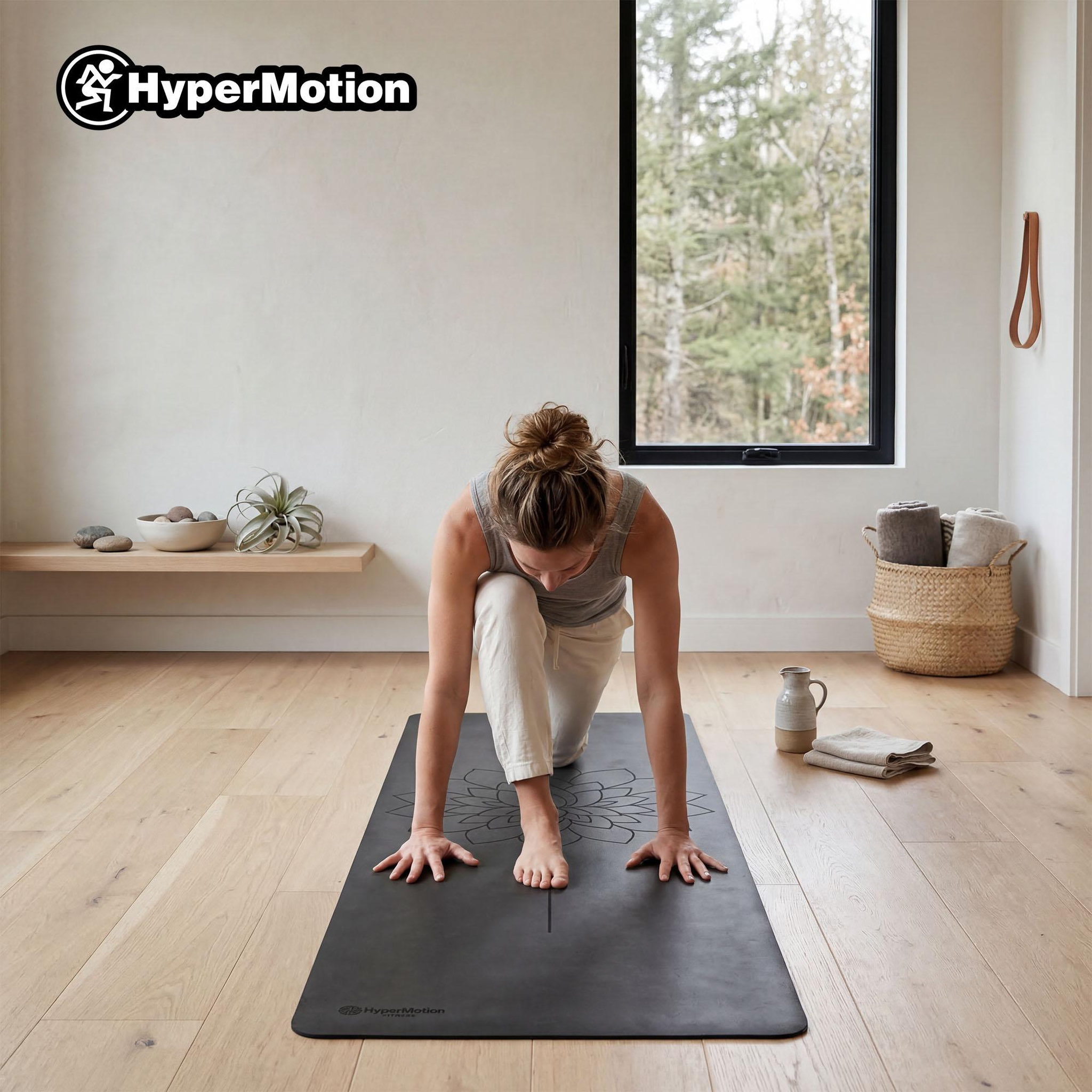 Voir la diapositive 4 : HYPERMOTION Tapis yoga fitness HyperMotion Lotos TPE 6 mm 183x61 cm noir avec sangle