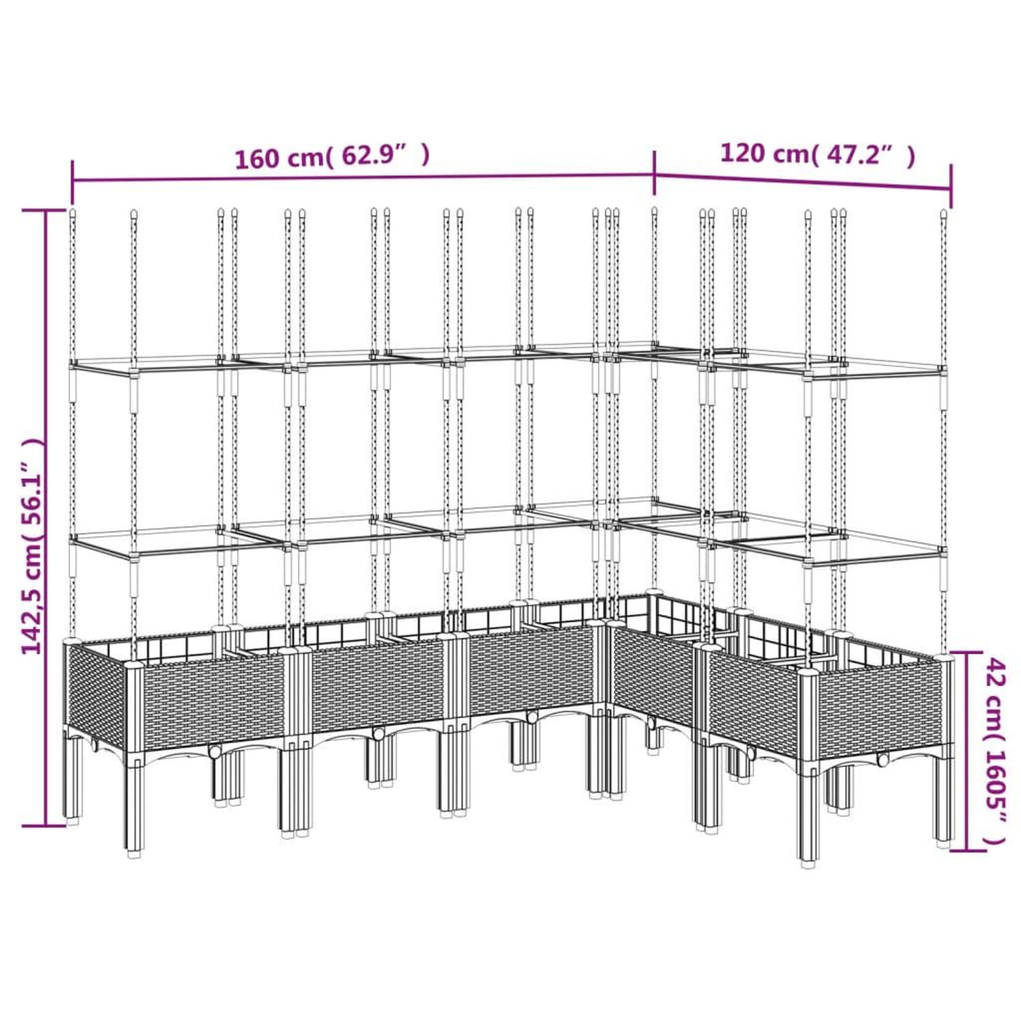 Voir la diapositive 6 : VIDAXL Jardiniere avec treillis noir 160x120x142,5 cm PP