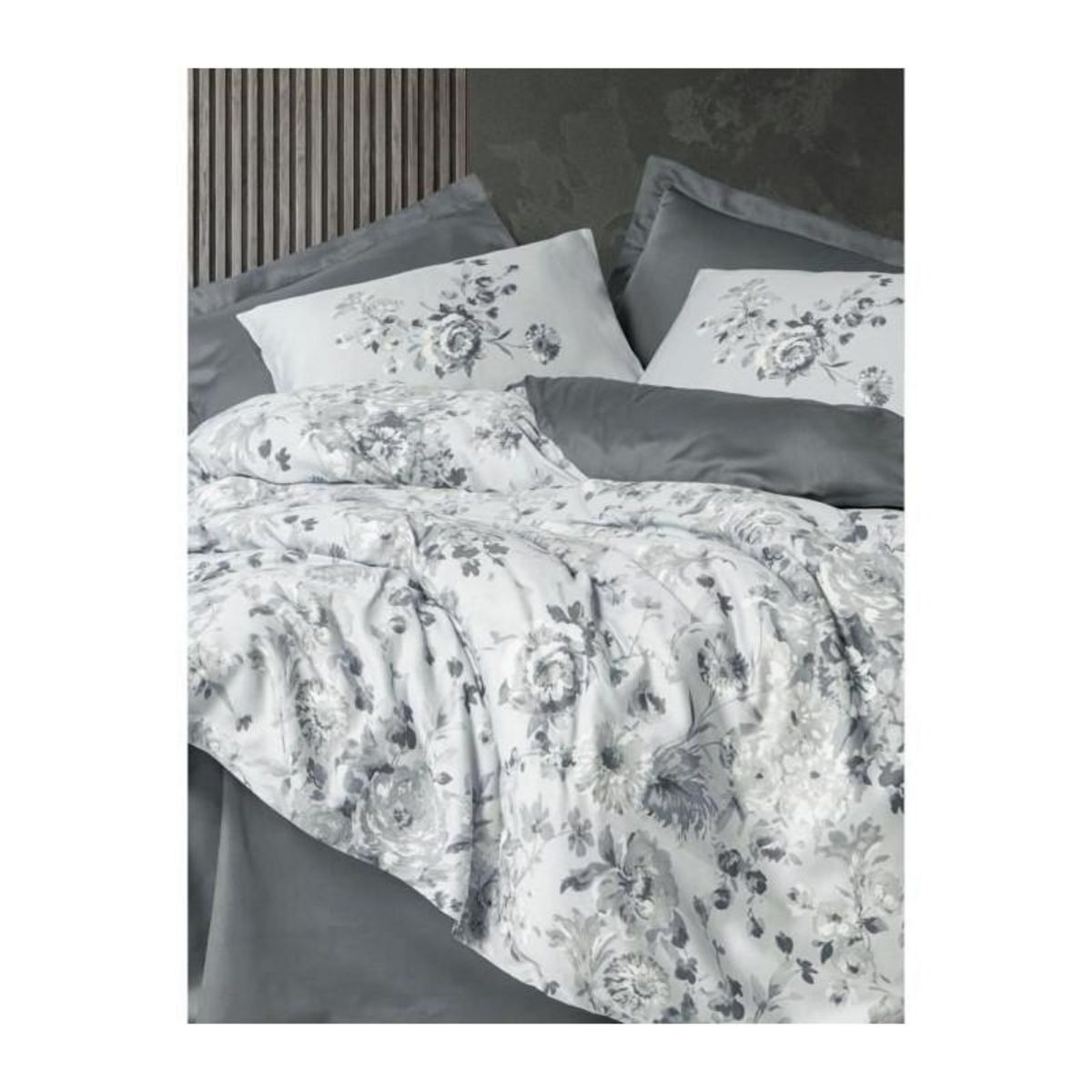 GENERIQUE Parure de lit - 129CTN64857 - 1 housse de couette 220 x 240 cm + 2 taies d'oreiller 60 x 60 cm - Satiné 100% coton - Gris