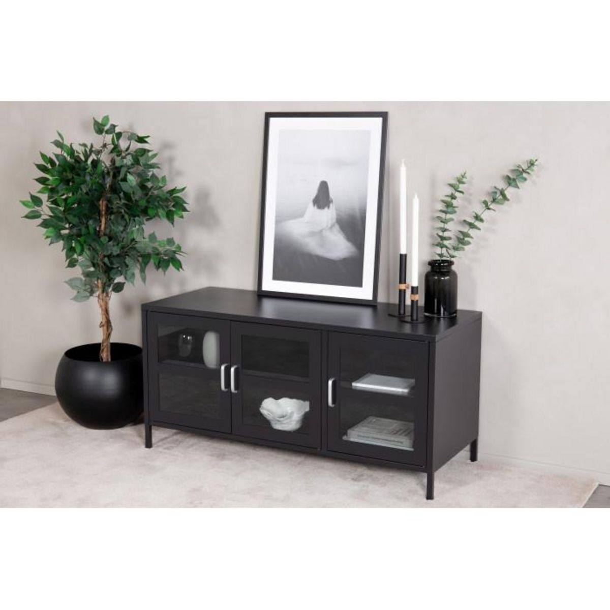 Paris Prix Meuble TV 3 Portes  Acero  120cm Noir