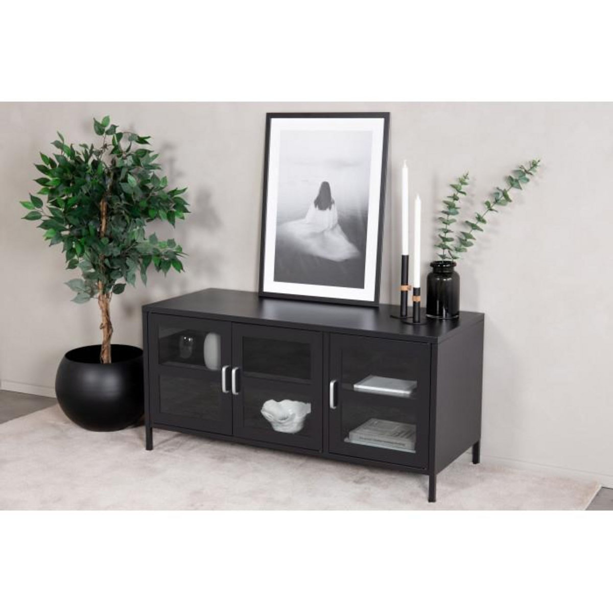 Paris Prix Meuble TV 3 Portes  Acero  120cm Noir