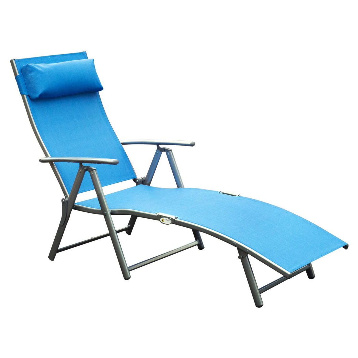 OUTSUNNY Outsunny transat chaise longue bain de soleil pliable dossier inclinable multi-positions têtière fournie 137L x 64l x 101H cm métal époxy textilène bleu