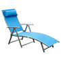Voir la diapositive 1 : OUTSUNNY Outsunny transat chaise longue bain de soleil pliable dossier inclinable multi-positions têtière fournie 137L x 64l x 101H cm métal époxy textilène bleu
