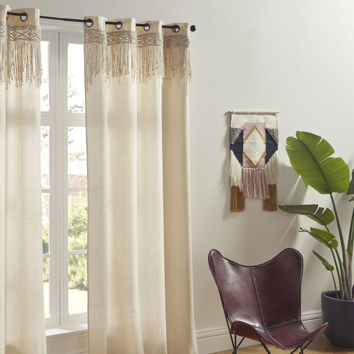 ATMOSPHERA Rideau ethnique en macramé Ritual - 140 x 260 cm - Beige