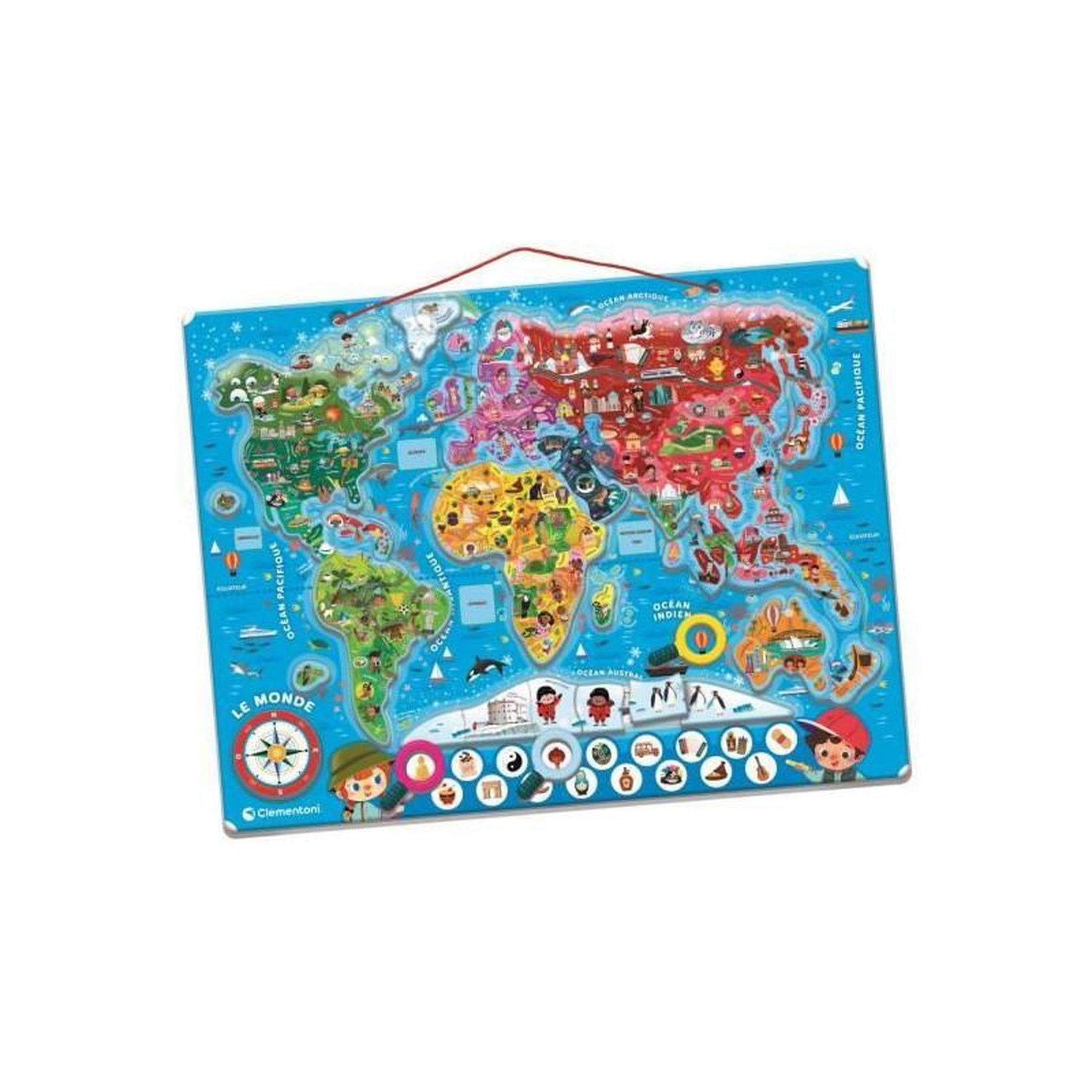 CLEMENTONI Puzzle magnétique carte du monde – Éducatif enfant – Apprentissage géographie – Dès 5 ans – Clementoni