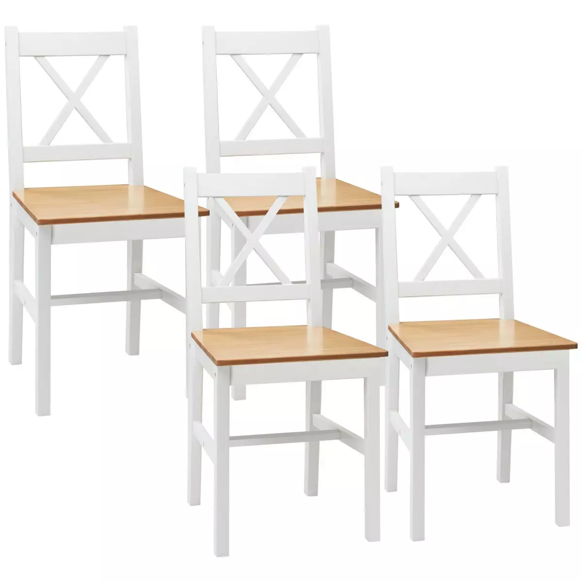 HOMCOM Lot de 4 chaises de salle à manger esprit campagne dossier croisé bois pin blanc