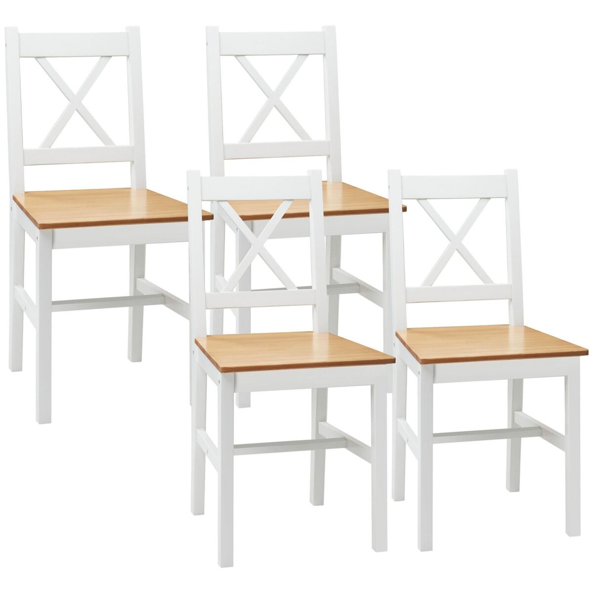 HOMCOM Lot de 4 chaises de salle à manger esprit campagne dossier croisé  bois pin blanc pas cher 