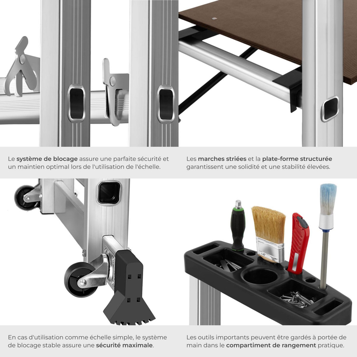 tectake Échafaudage plateforme multifonctions 4-en-1 argent