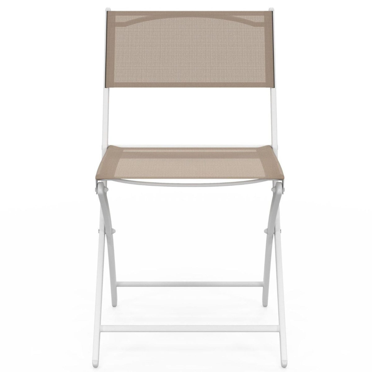 ID MARKET Lot de 6 chaises de jardin pliantes BASTIA métal et textilène blanc et beige