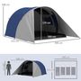 Voir la diapositive 3 : OUTSUNNY Tente de camping familiale 3-4 pers. - tente tunnel double toit sac inclus - fibre verre polyester bleu gris