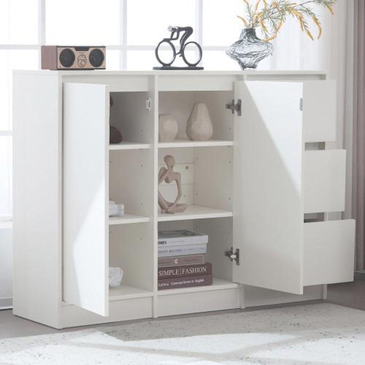 MERAX Buffet 2 porte(s) 3 tiroir(s) - 120 cm blanc panneaux de particules