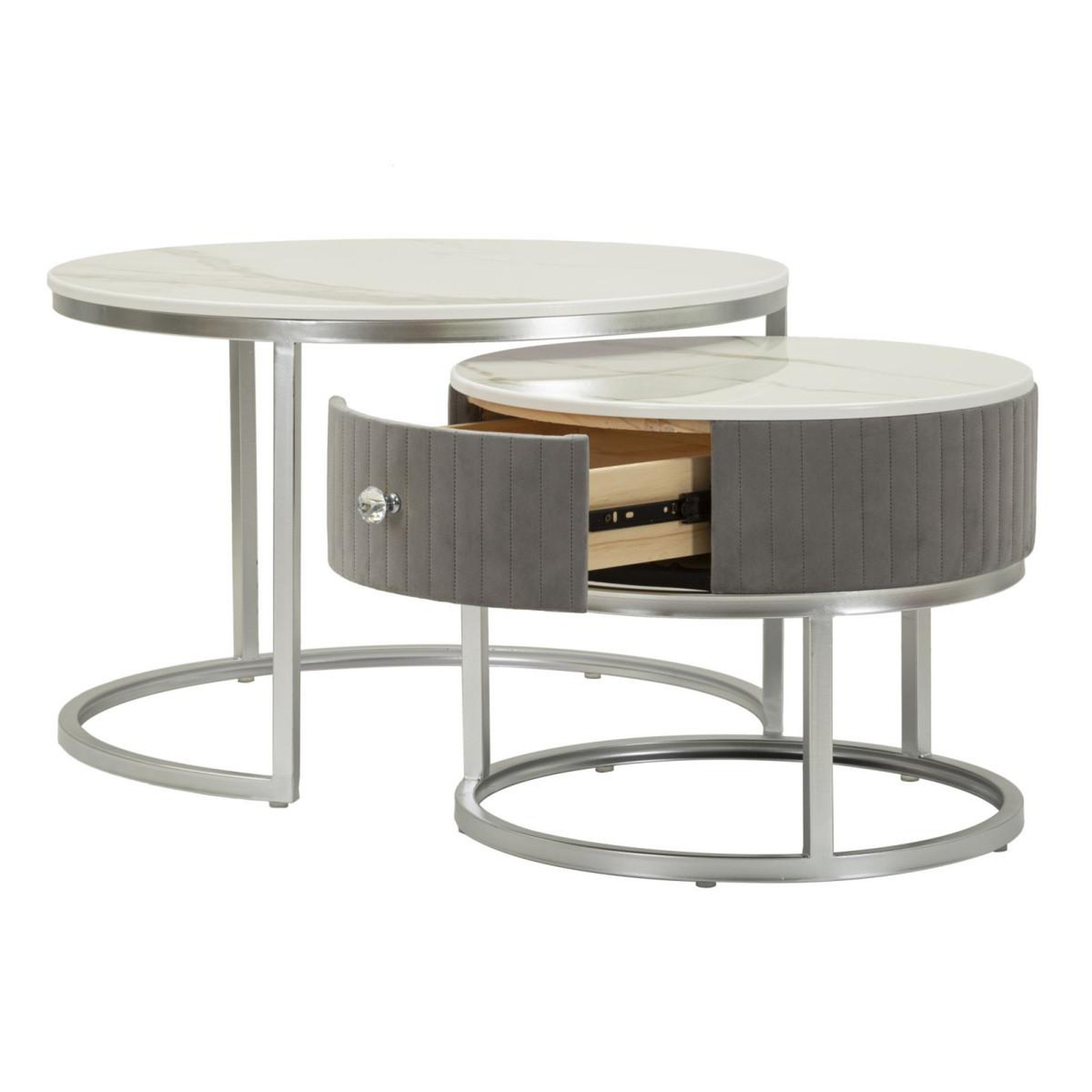 Voir la diapositive 3 : Paris Prix Lot de 2 tables basses  votix  70cm gris & argent