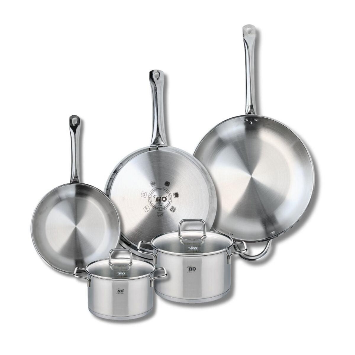 ELO Ensemble de 3 Poêles de cuisson 24, 28 et 32 cm et 2 faitouts 16 et 20 cm Elo Profi Citrin