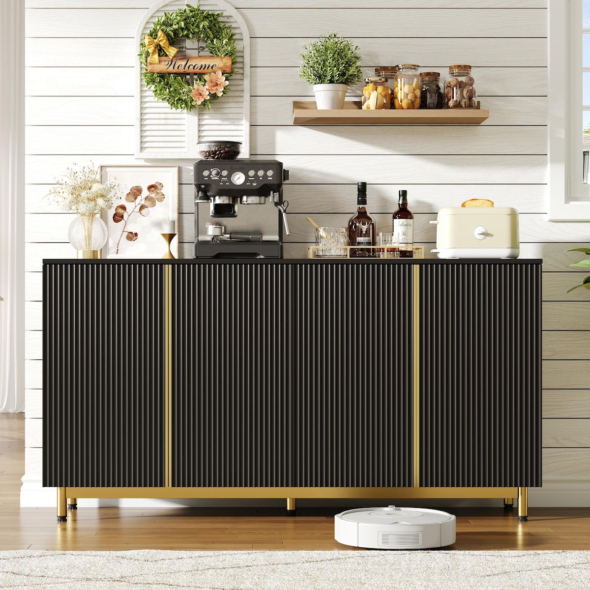 MERAX Buffet 4 porte(s) 0 tiroir(s) - 150 cm noir mdf