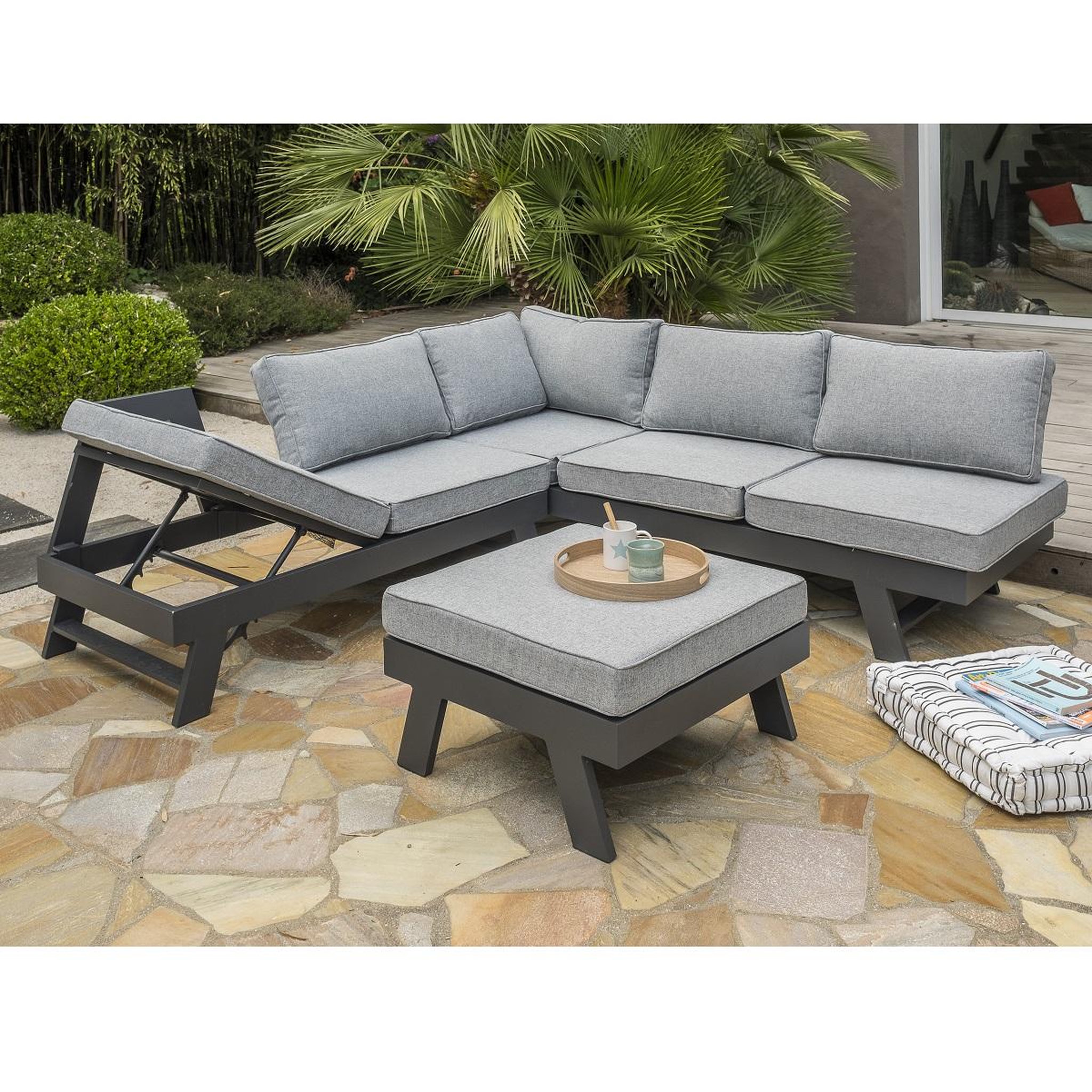 Voir la diapositive 2 : DCB GARDEN Salon bas de jardin en angle - 5/6 places - Aluminium - Anthracite