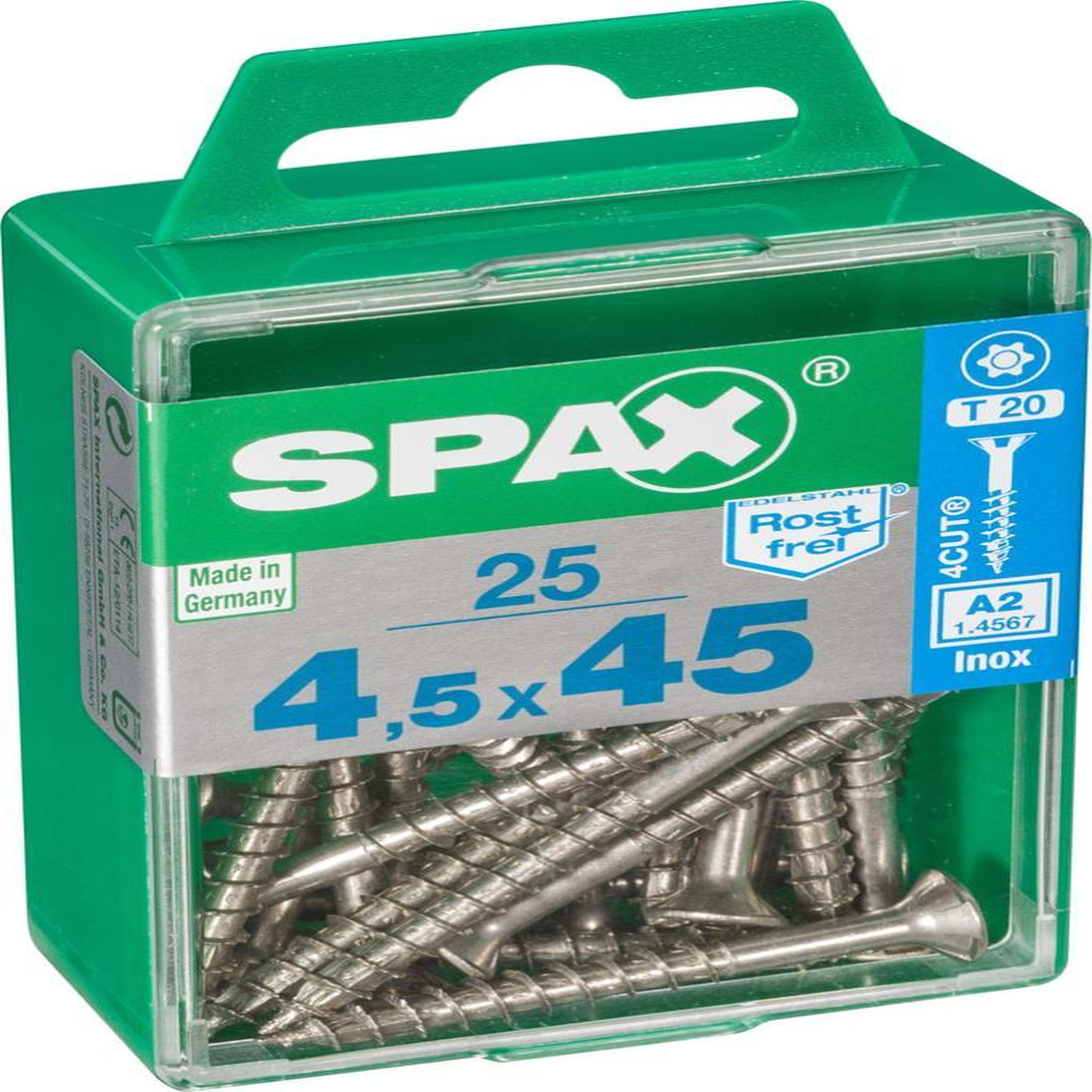 CENTRALE BRICO Lot de 25 vis inox tête fraisée torx SPAX, Diam.4.5 mm x L.45 mm