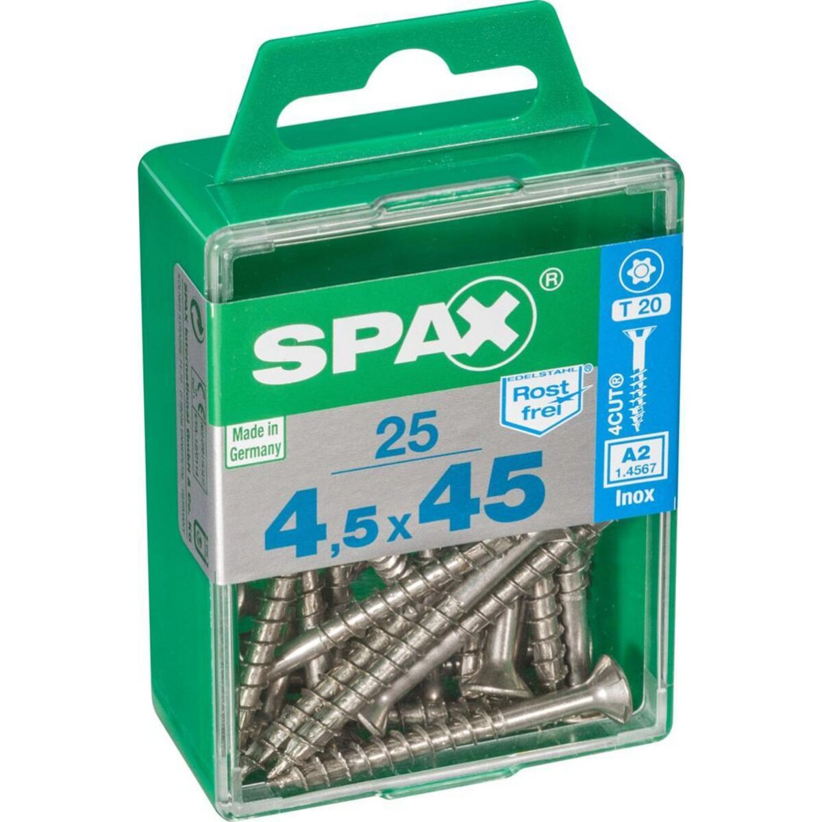 CENTRALE BRICO Lot de 25 vis inox tête fraisée torx SPAX, Diam.4.5 mm x L.45 mm