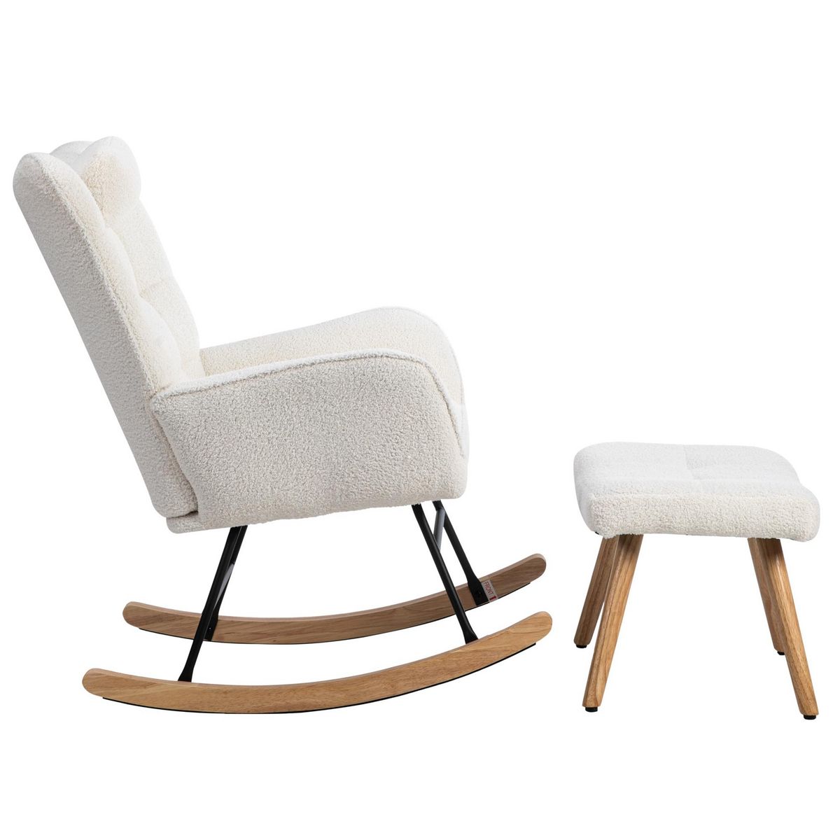 MERAX Rocking-chair Fauteuil à Bascule Avec 1 Repose-pieds Et 1 Oreiller Blanc