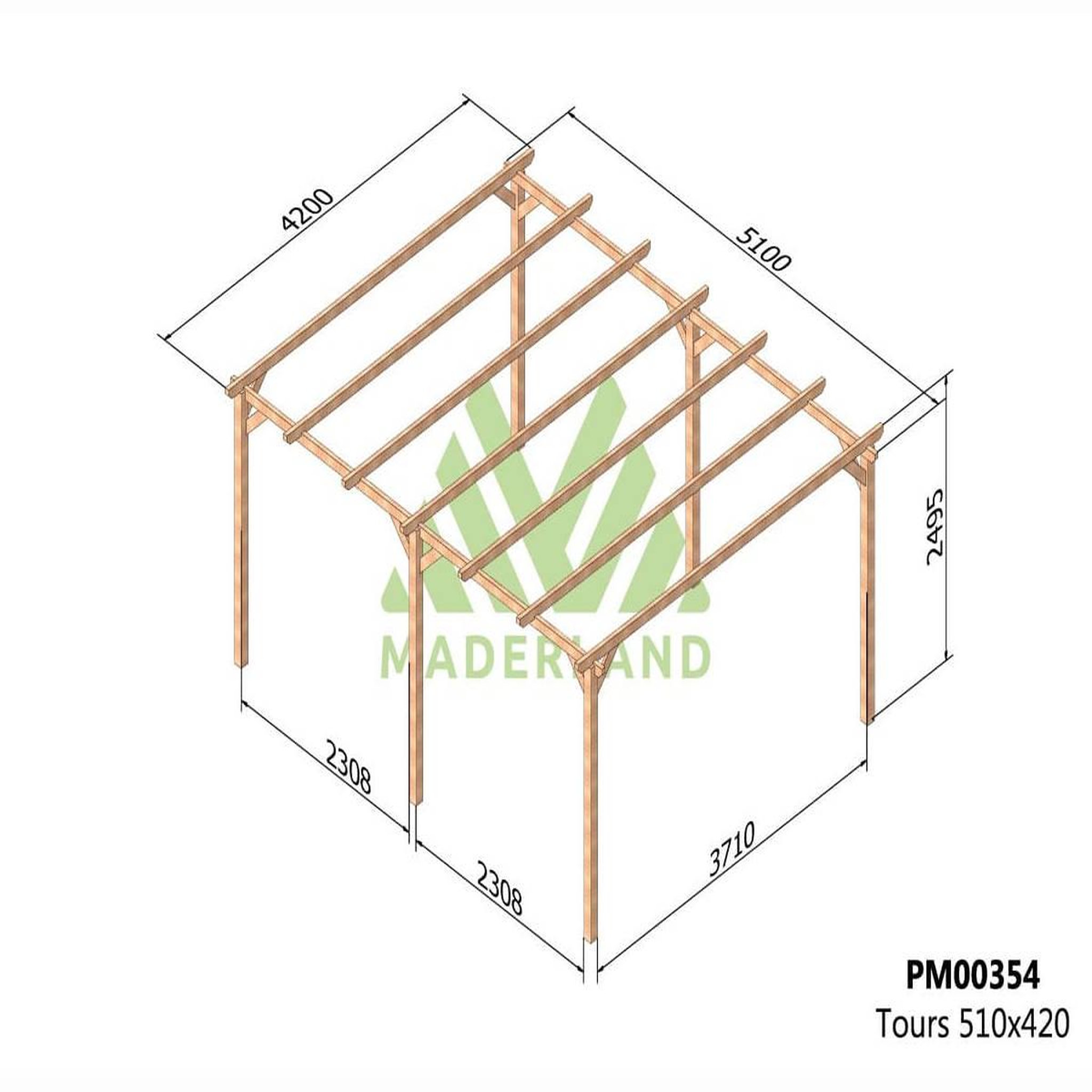 Voir la diapositive 2 : JARDIDECO Pergola massive en bois tours 510 x 420 cm - maderland