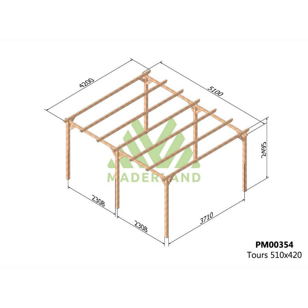 JARDIDECO Pergola massive en bois Tours 510 x 420 cm - Maderland