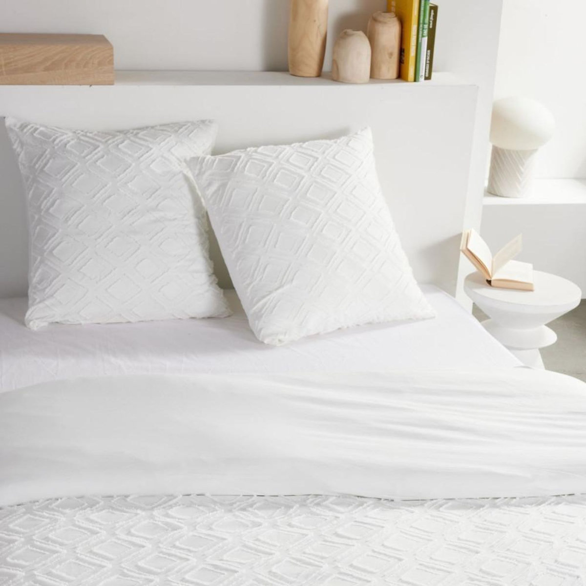 Today Parure de lit - TODAY - Essential - 2 personnes - 220 x 240 cm - Effet tufté losange blanc
