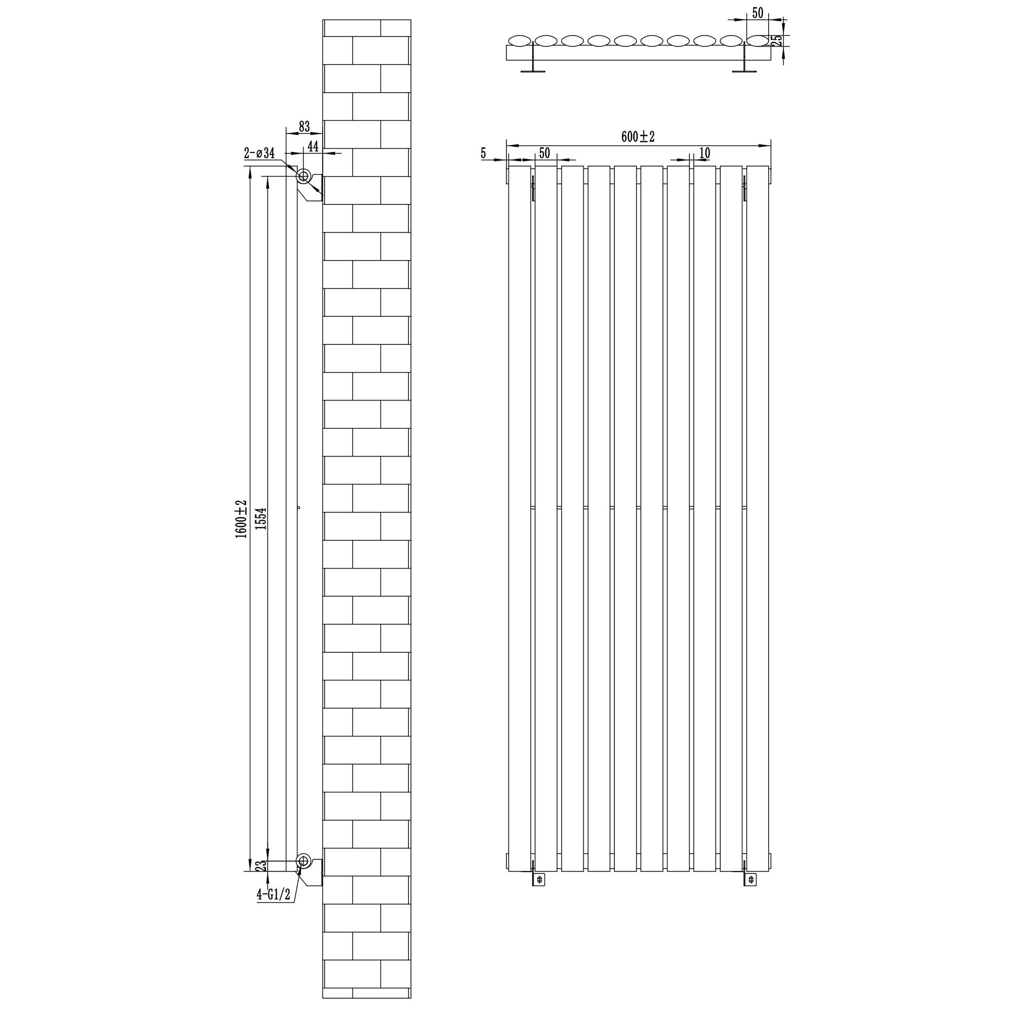 Voir la diapositive 5 : MONSTERSHOP Radiateur à colonnes ovales, 1 panneau - 1600 x 600 mm