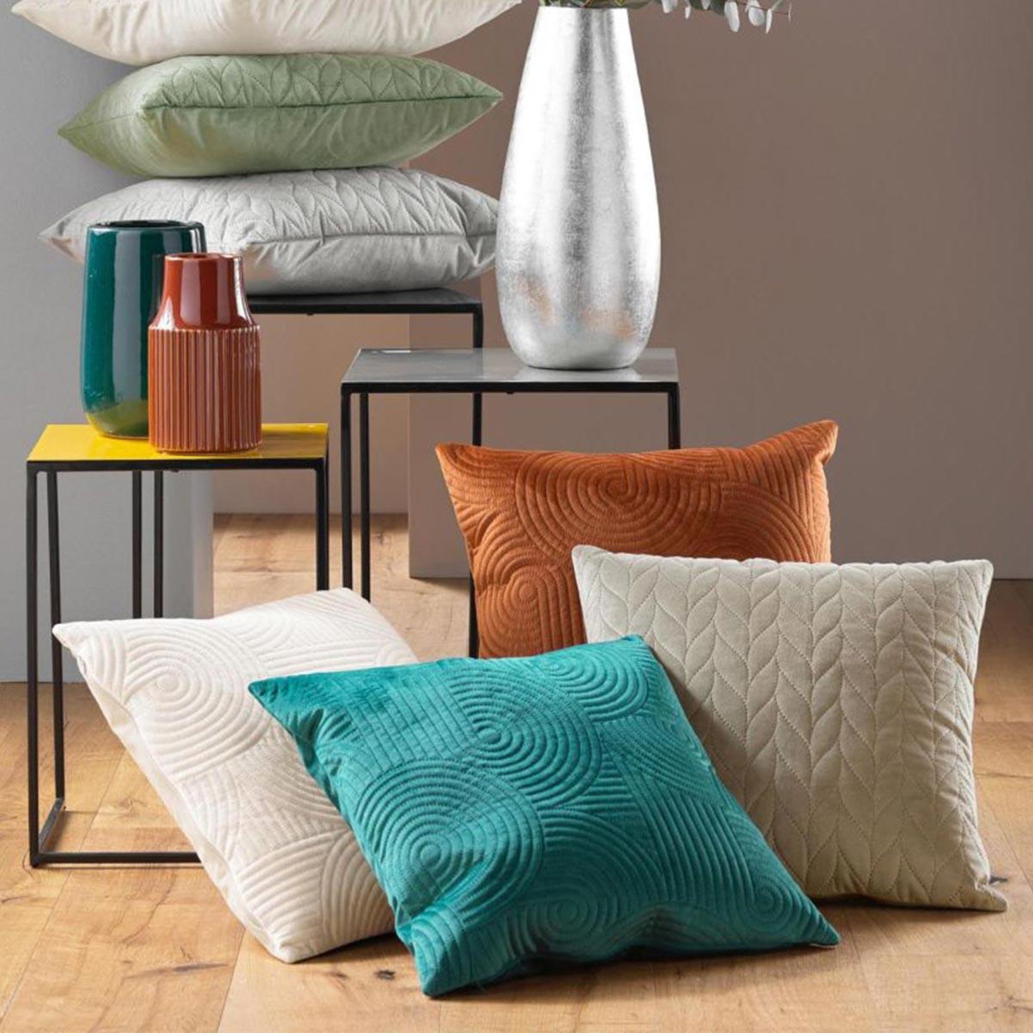 Voir la diapositive 4 : Douceur d'Intérieur Housse de coussin en velours  circles  40x40cm terracotta